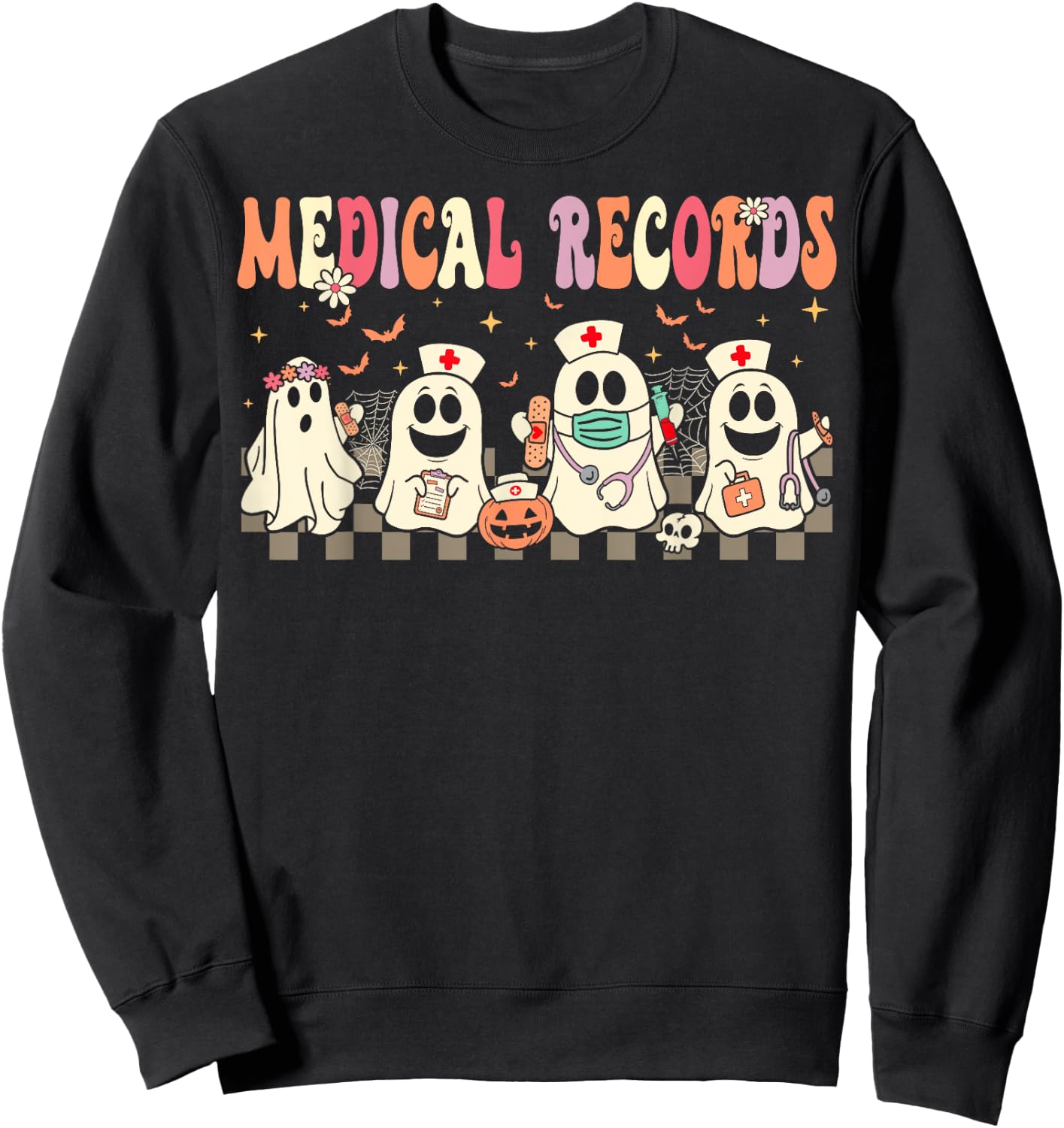 Medical Records Boo Crew Funny Medical Records Halloween Sweatshirt - Sweatshirt | Black