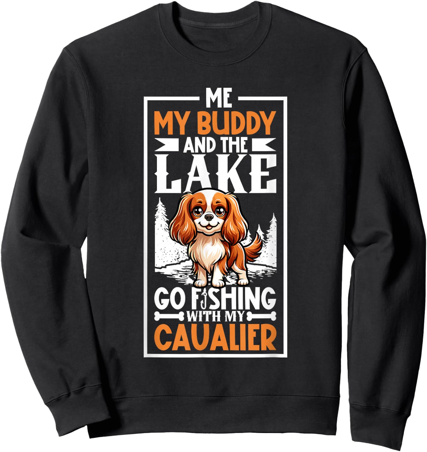 Fishing and Cavalier King Charles Spaniel Sweatshirt - Sweatshirt | Black
