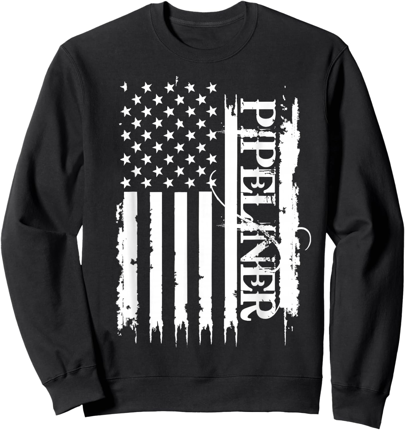 Pipeliner United States Distressed w US Flag Sweatshirt - Sweatshirt | Black
