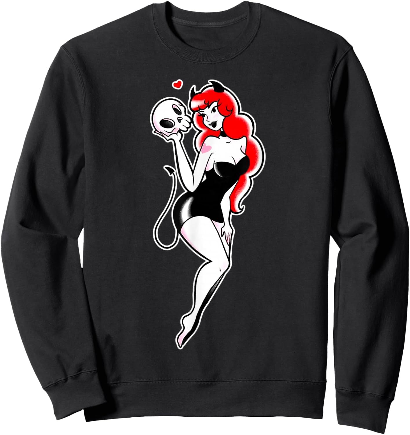 Pretty Girl Devil Pin-up Girl Traditional Flash Sweatshirt - Sweatshirt | Black