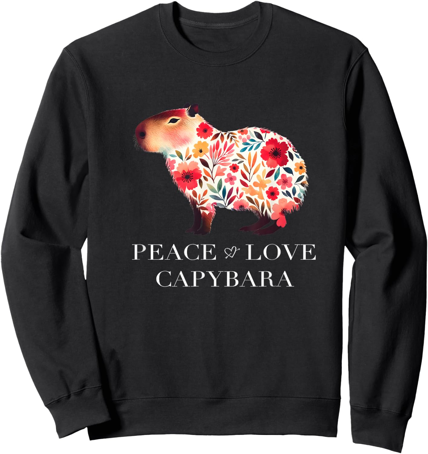 Capybara South American Rodent Floral Wildlife Sweatshirt - Sweatshirt | Black