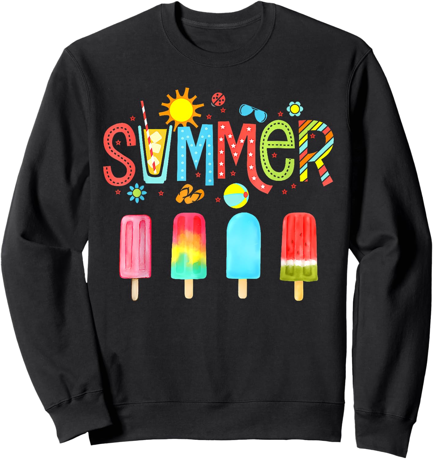 Hello Summer Vacation Ice Cream Popsicle Ice Lolly Gifts Men Women Girls Kids Sweatshirt - Sweatshirt | Black