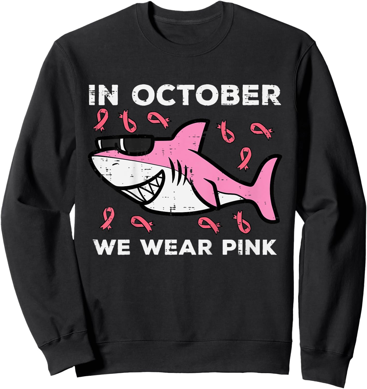 Kids Breast Cancer Shark October We Wear Pink Toddler Boys Kids Sweatshirt - Sweatshirt | Black