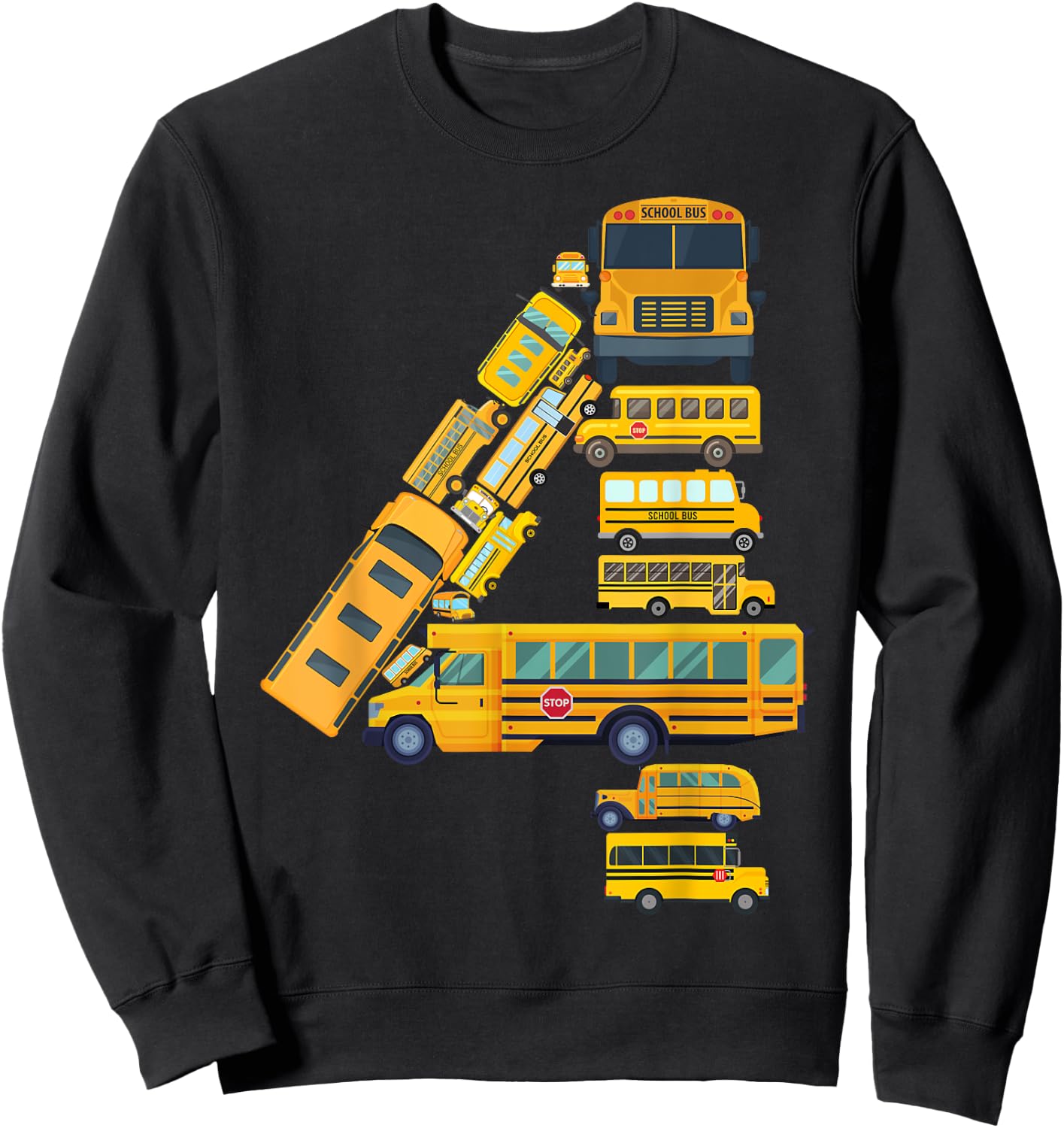 Boys 4th Birthday School Bus Themed 4 Year Old Kids Girls Sweatshirt - Sweatshirt | Black