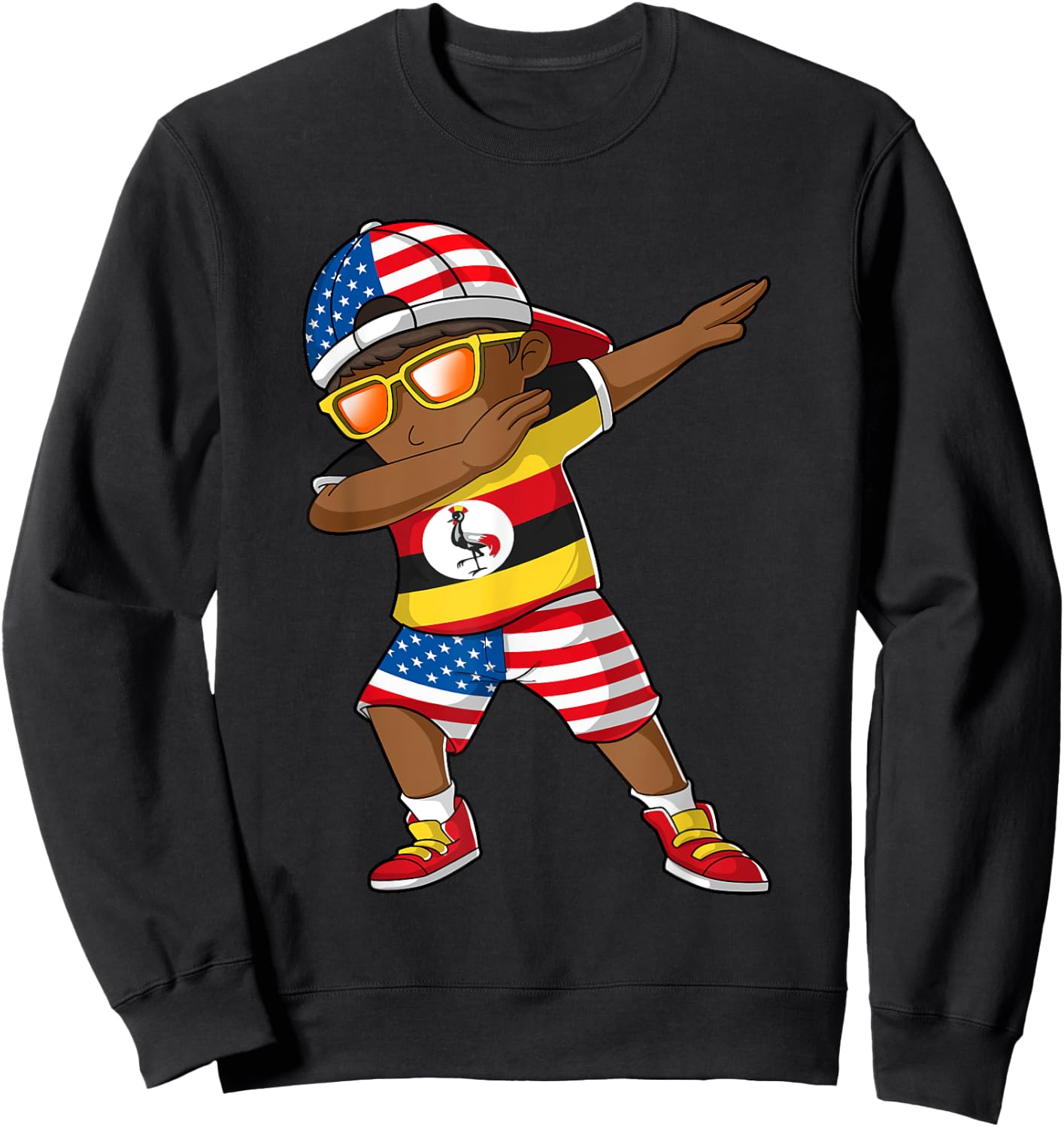 Half American Half Ugandan Boy Kid Uganda Flag Patriotic Sweatshirt - Sweatshirt | Black