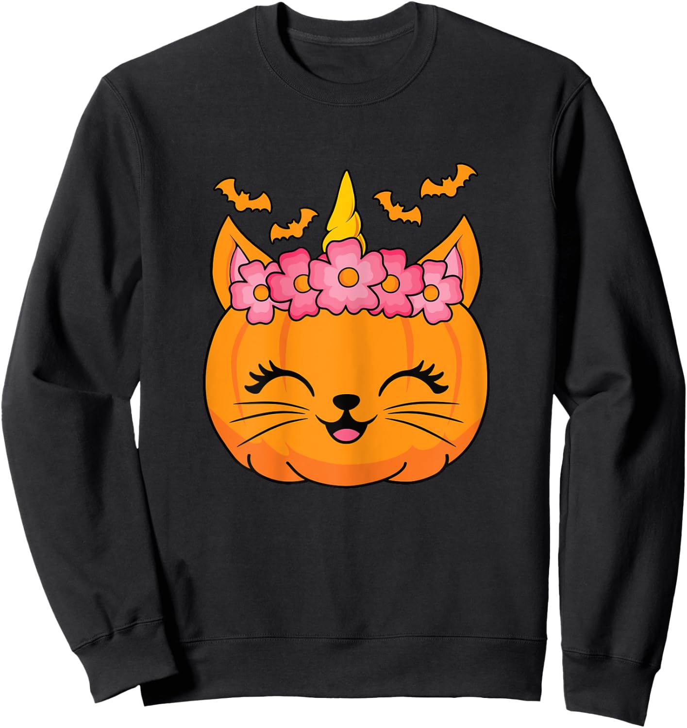Cute Halloween Cat Unicorn Pumpkin Thanksgiving Women Girls Sweatshirt - Sweatshirt | Black
