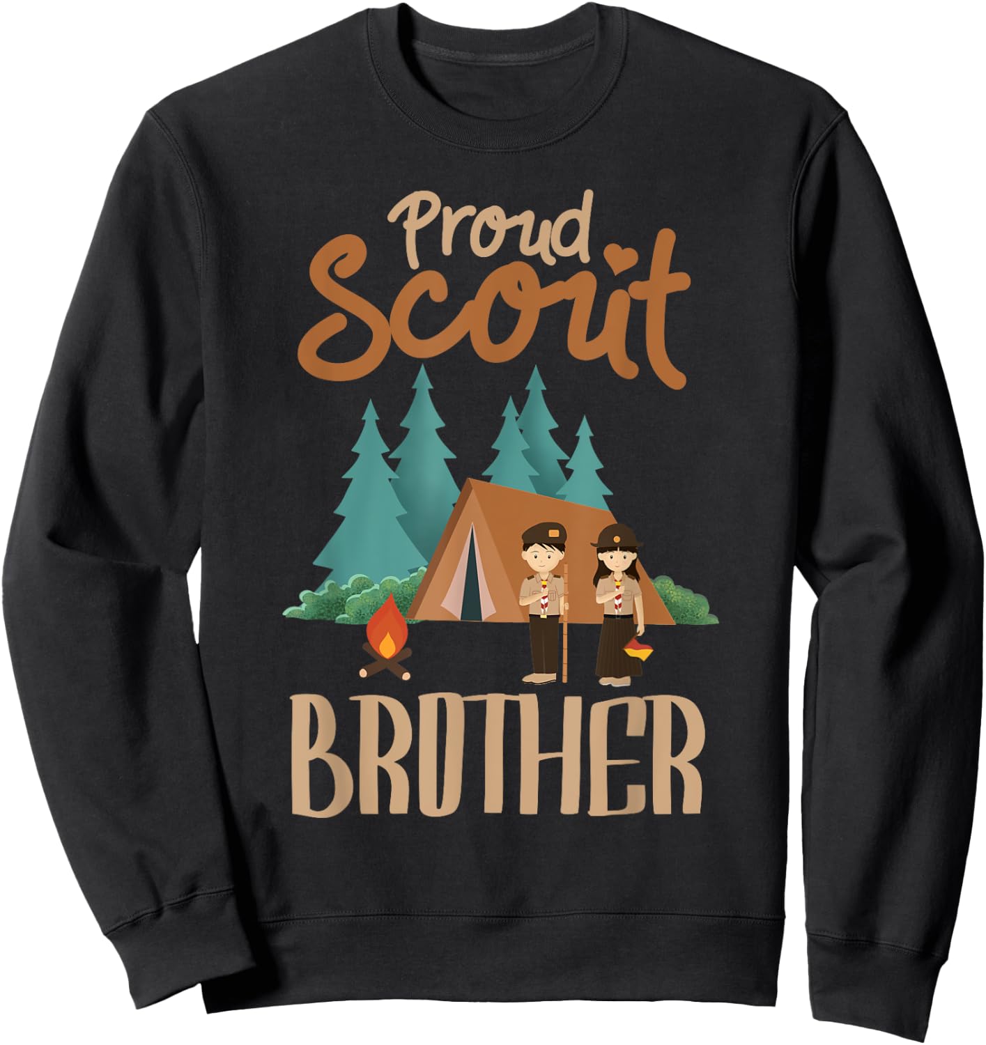 Proud Scout Brother Camping Scout Scouting Leader Adventure Sweatshirt - Sweatshirt | Black