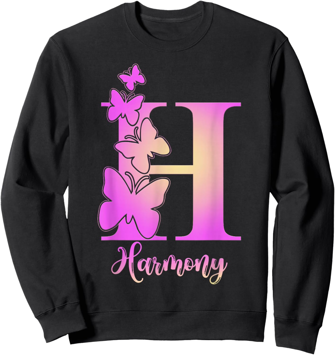 Harmony, cute personalized butterfly custom kids girls name Sweatshirt - Sweatshirt | Black