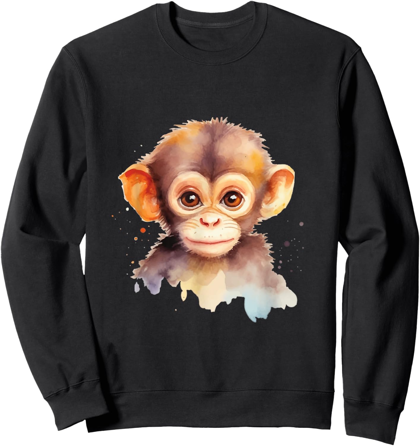 Baby Monkey Watercolor Portrait Chimp Ape Graphic Sweatshirt - Sweatshirt | Black