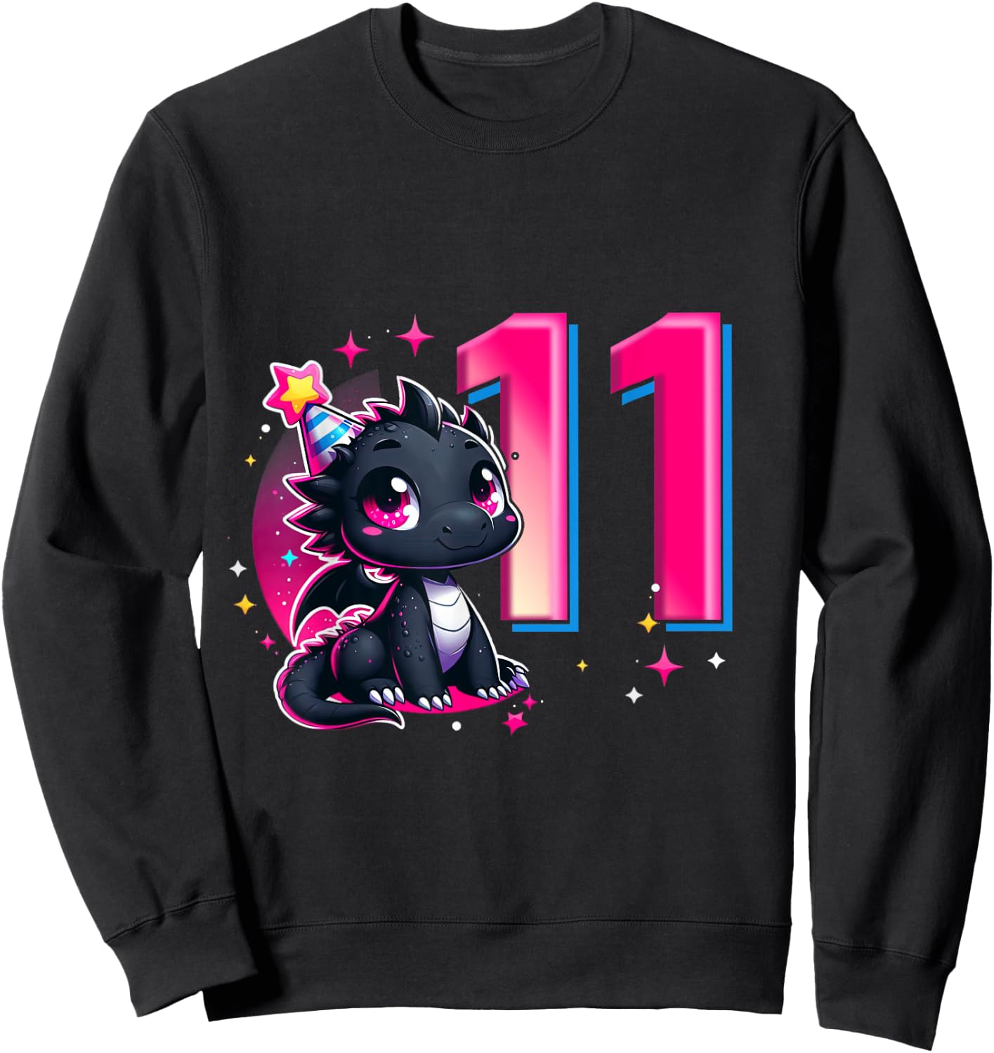 11th Birthday Shirt Dragon Party Birthday Girl Pink 11 Ten Sweatshirt - Sweatshirt | Black
