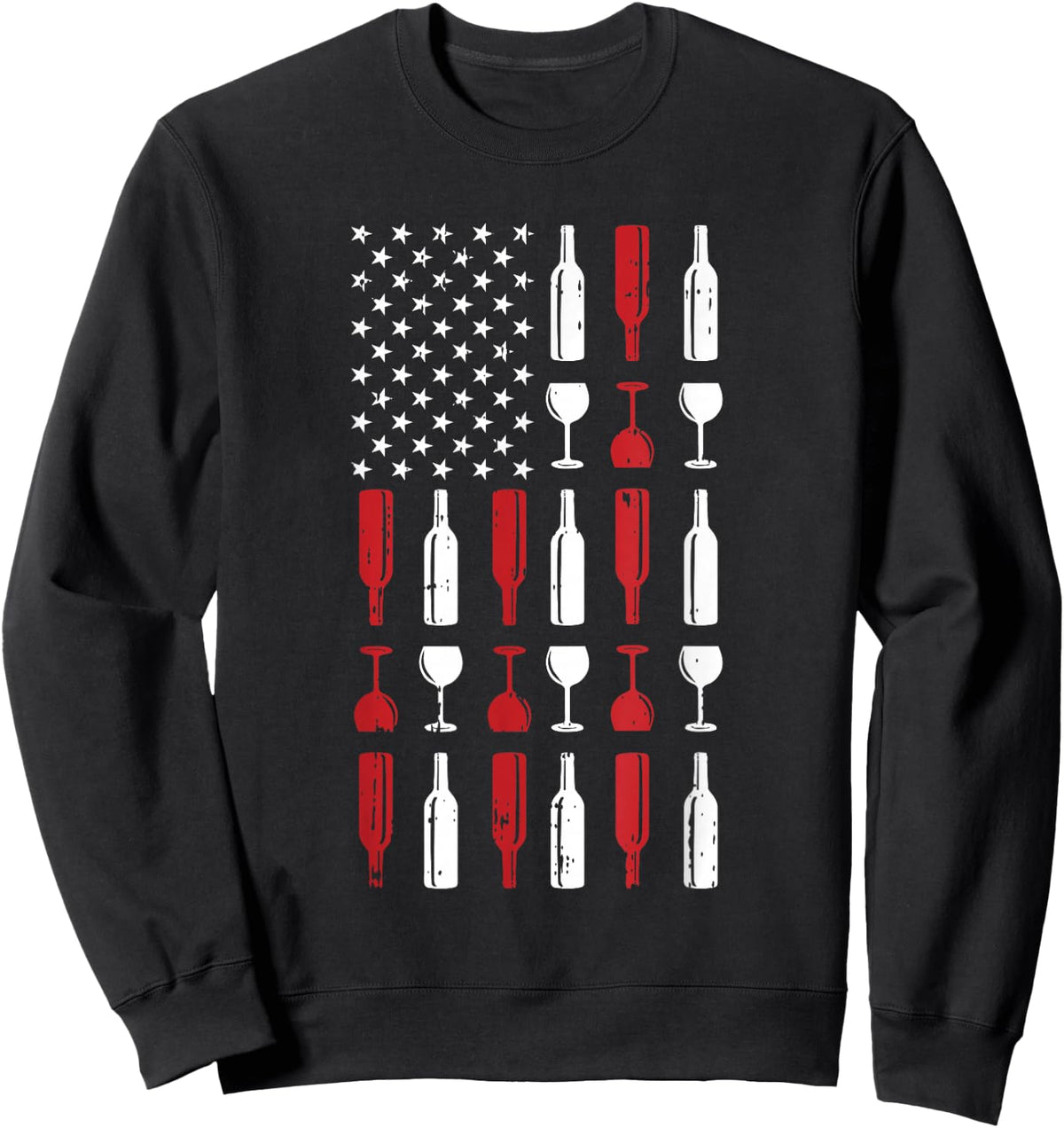 Wine Glass 4th of July Vintage USA Flag Patriotic Drinker Sweatshirt - Sweatshirt | Black