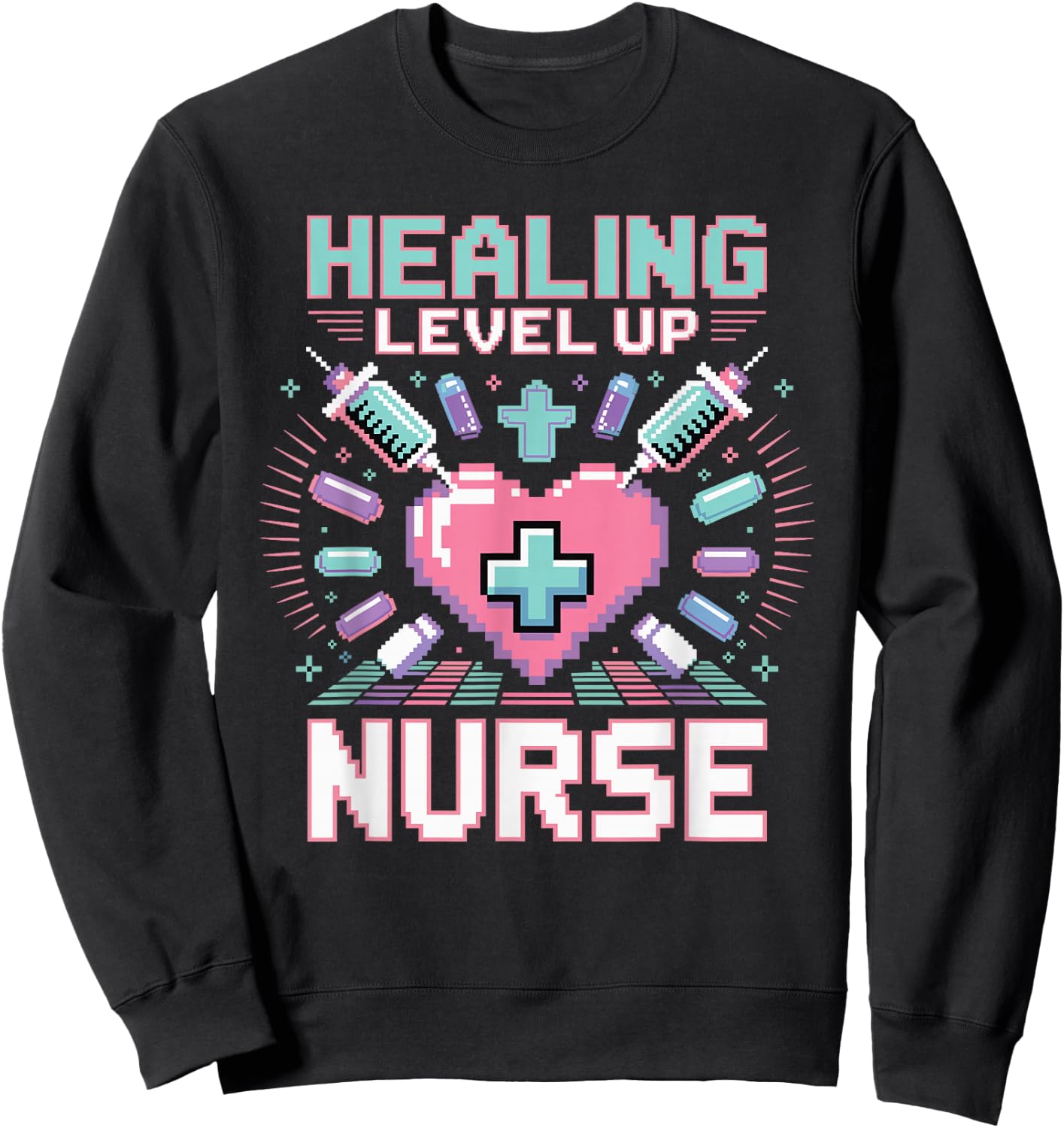 Gaming Nurse Level Up Healing RN Pixel Art Funny Nursing Sweatshirt - Sweatshirt | Black