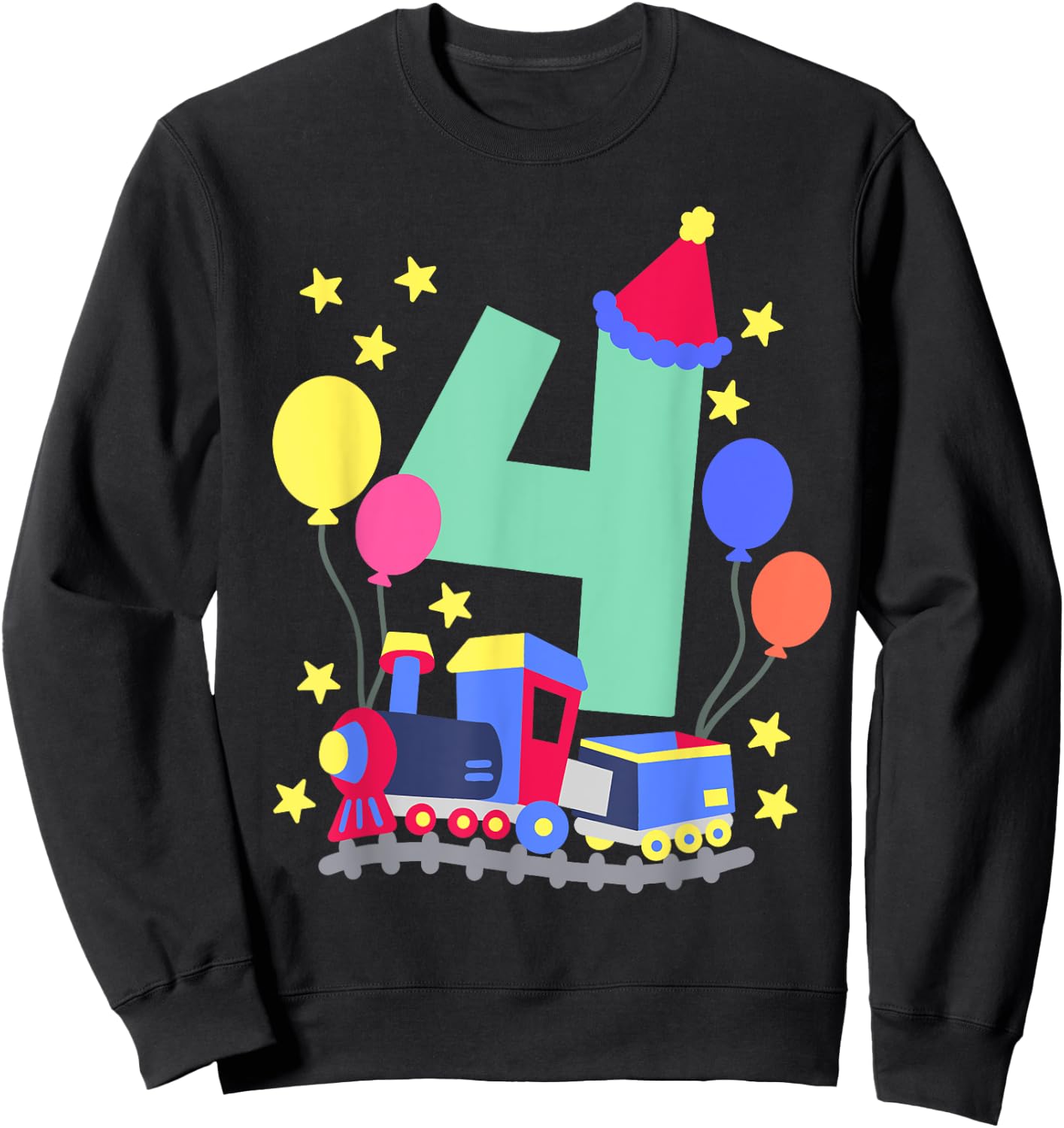 4th Birthday Train Lovers I'm 4 Boys Kids Four Years Old Sweatshirt - Sweatshirt | Black
