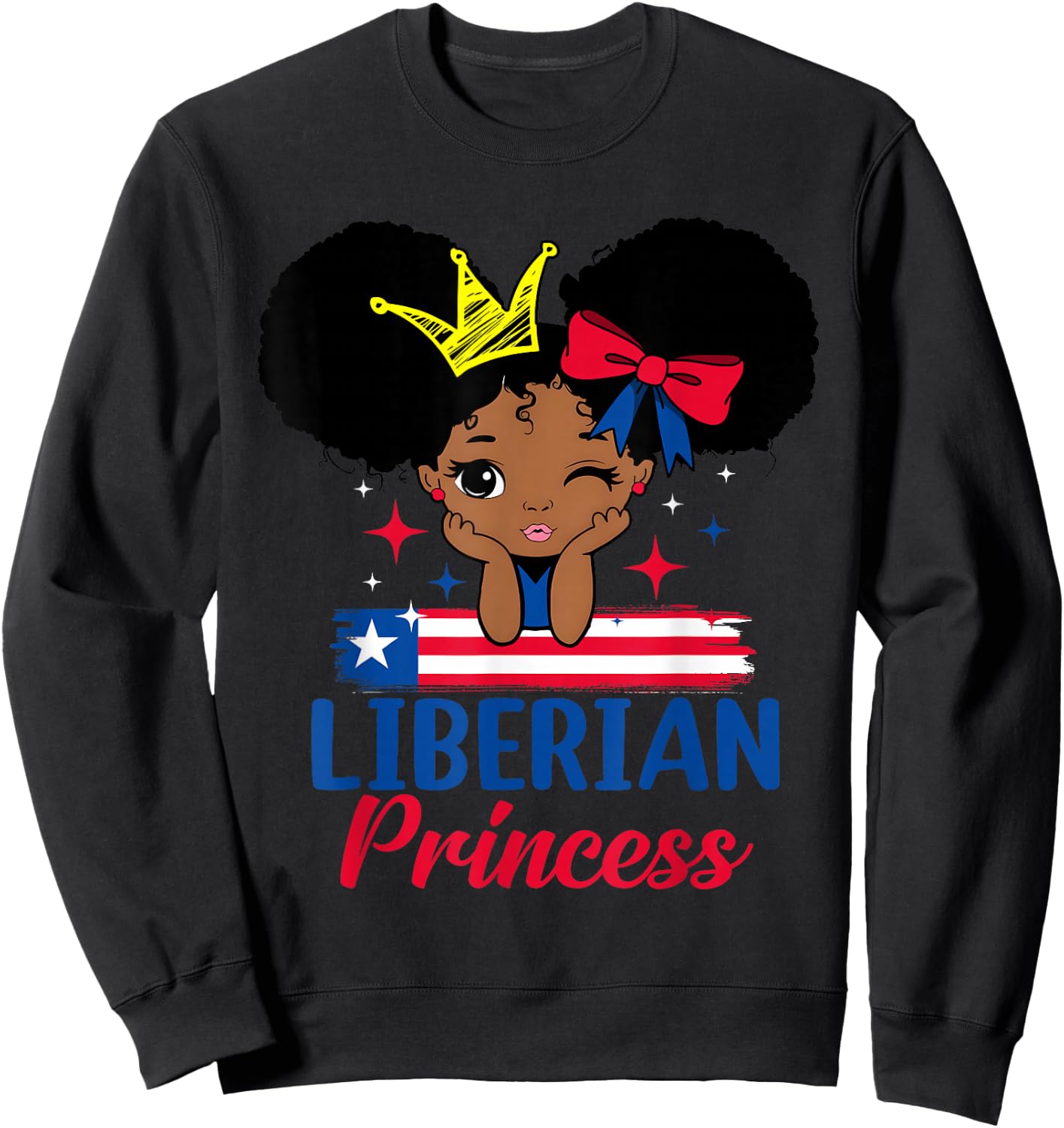 Liberian Princess Liberia Girl Melanin Cute Liberian Flag Sweatshirt - Sweatshirt | Black