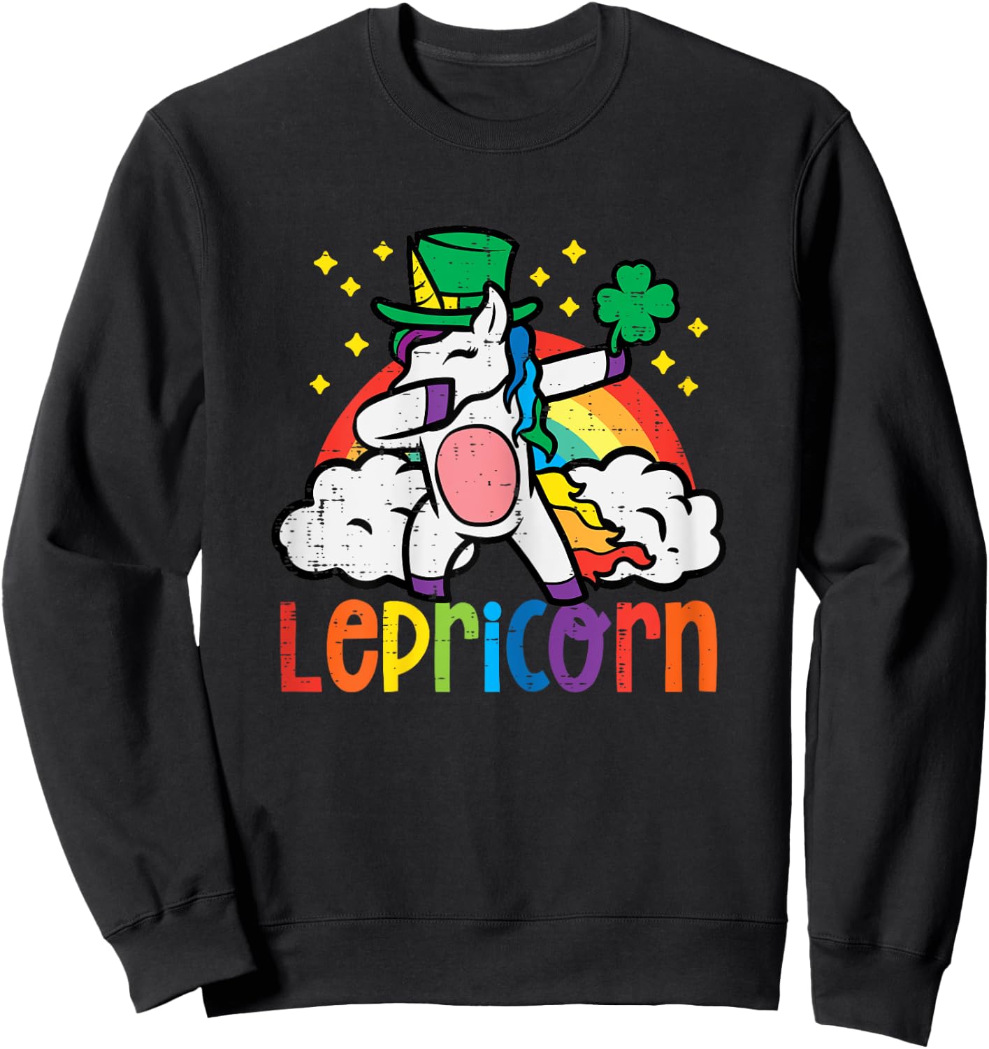 St Patricks Day Unicorn Dab Saint Pattys Lepricorn Girls Kid Sweatshirt - Sweatshirt | Black