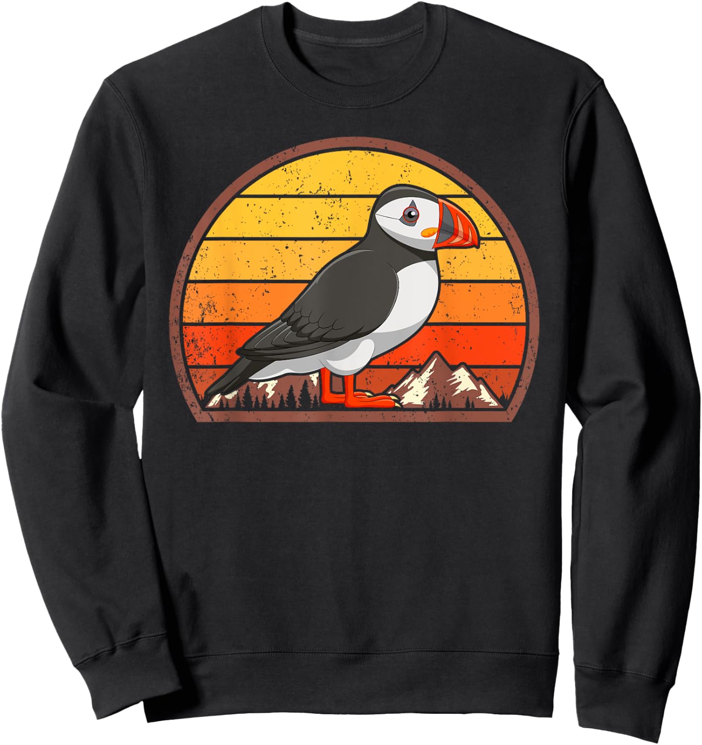 Sunset Puffin Lover Gift Vintage Retro Puffin Sweatshirt - Sweatshirt | Black