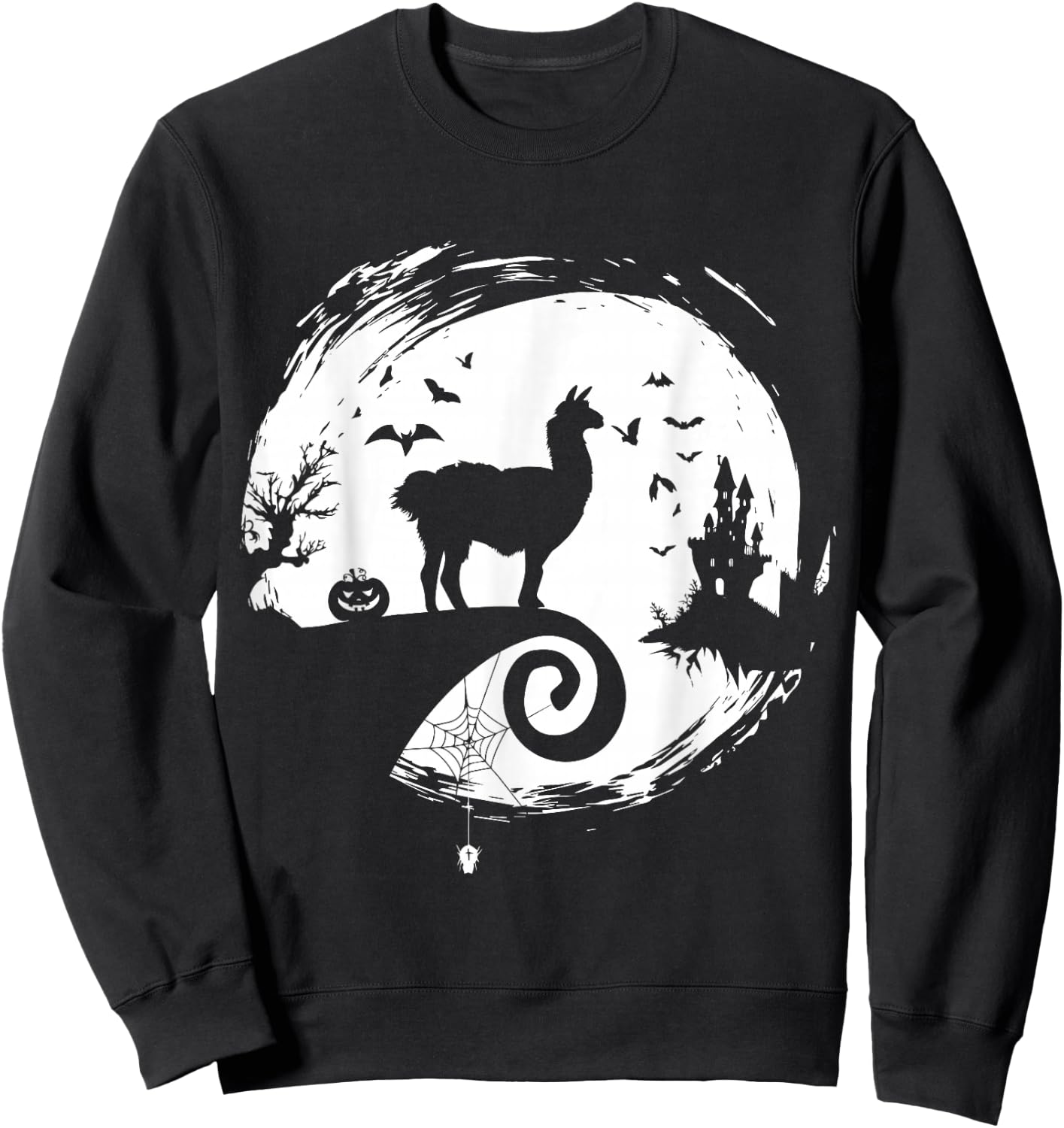 Llama Halloween Costume Moon Silhouette Creepy Horror Sweatshirt - Sweatshirt | Black