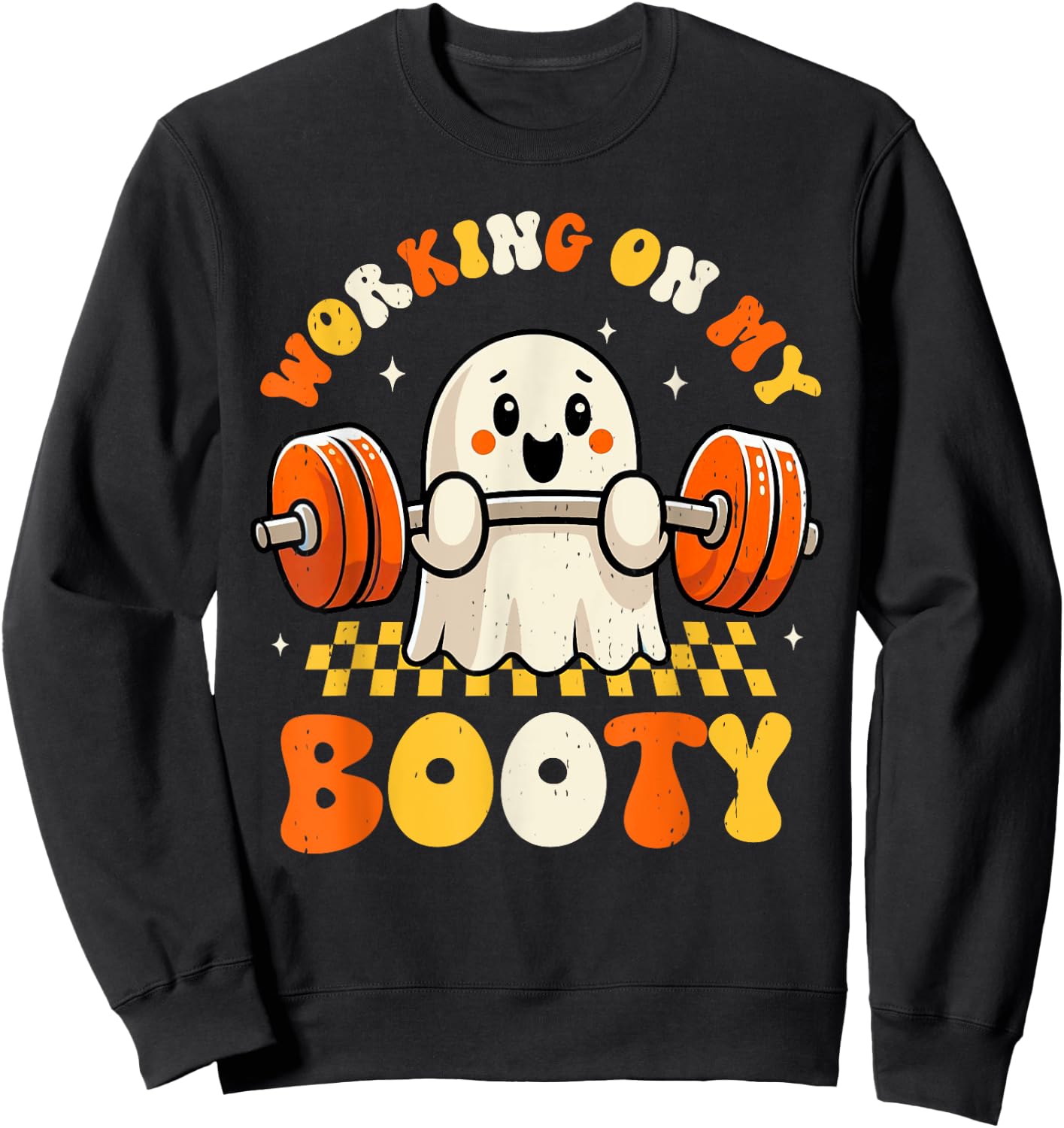 Groovy Working On My Booty Boo-Ty Funny Halloween Gym Ghost Sweatshirt - Sweatshirt | Black