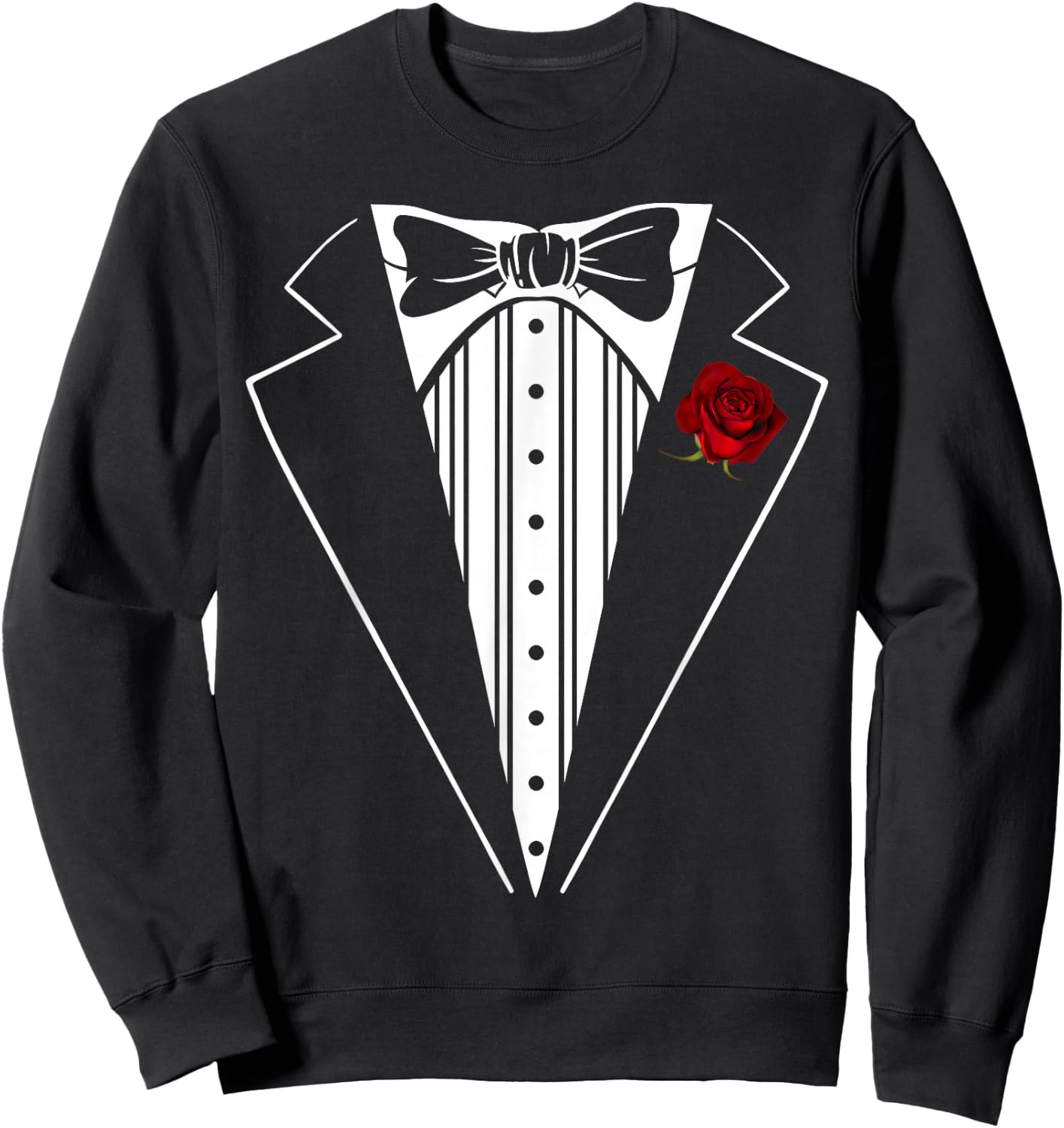Tuxedo Funny Kids Adult Red Rose Boutonniere Tuxedo Costume Sweatshirt - Sweatshirt | Black