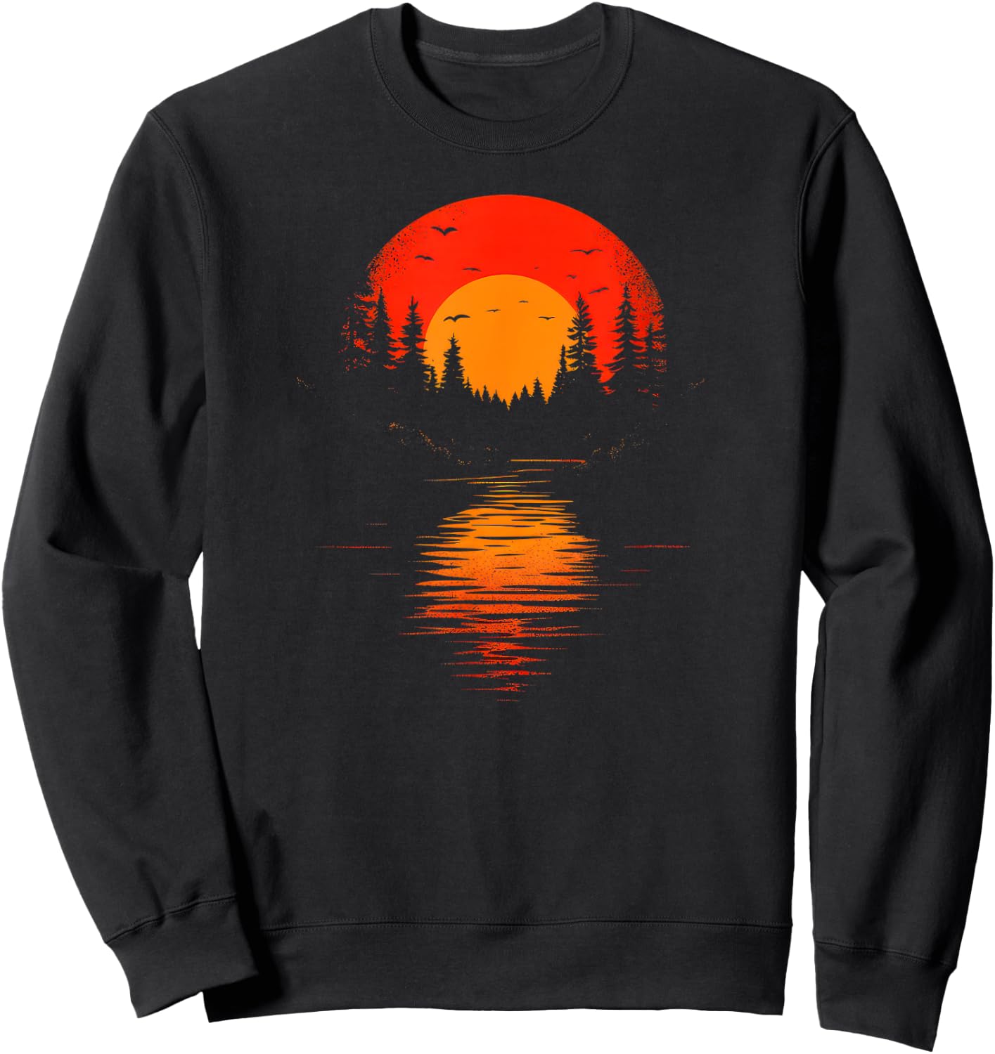 Retro Wilderness Bear Trees Reflection Outdoor Forest Sweatshirt - Sweatshirt | Black