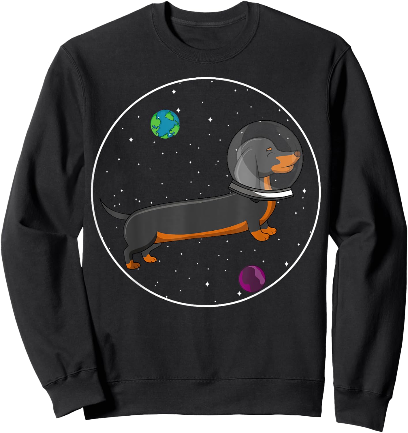 Astronaut Space Dachshund Dog Lover Women Kids Sweatshirt - Sweatshirt | Black