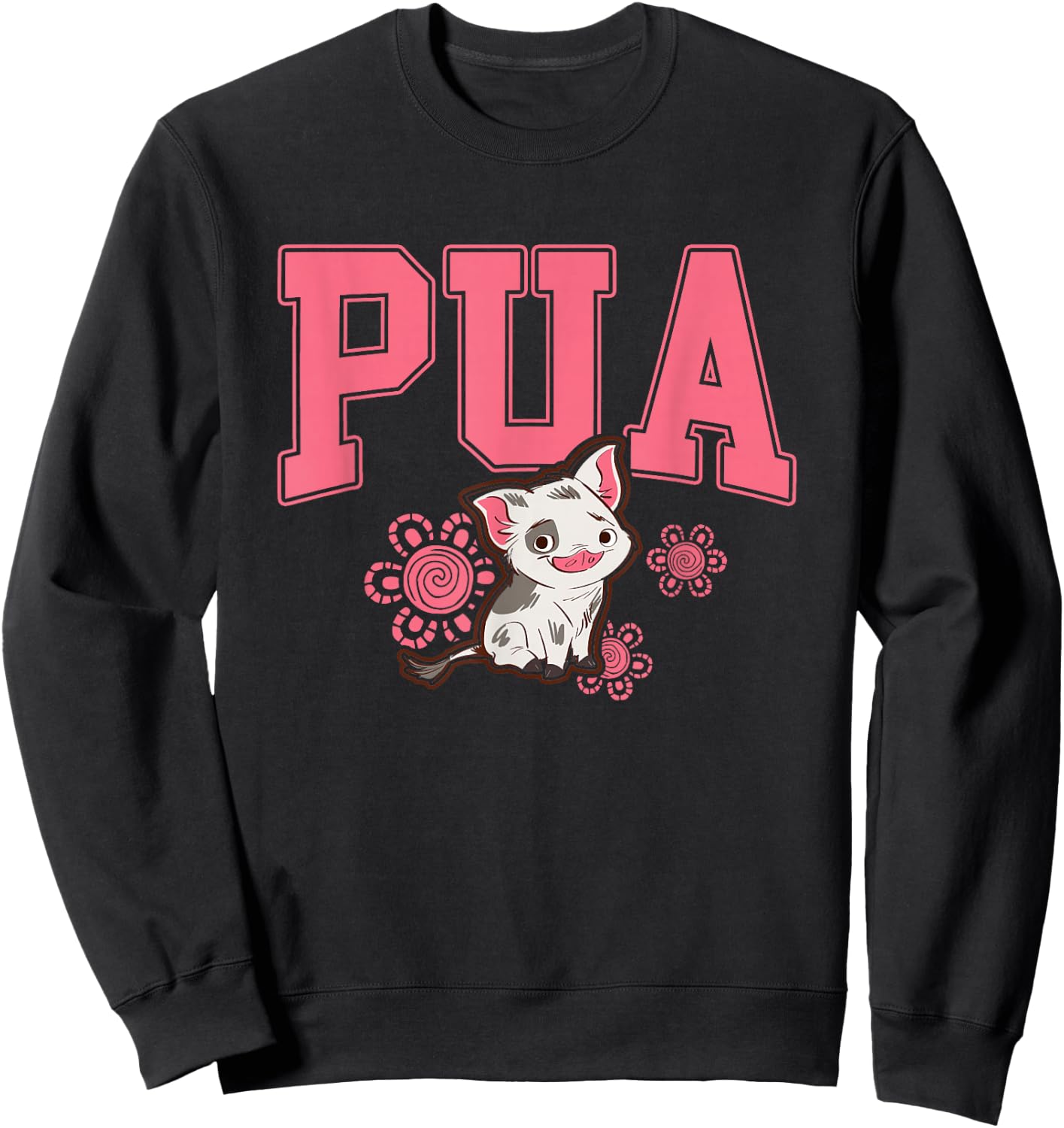 Disney Moana Cute Pua Big Chest Collegiate Text Logo Sweatshirt - Sweatshirt | Black