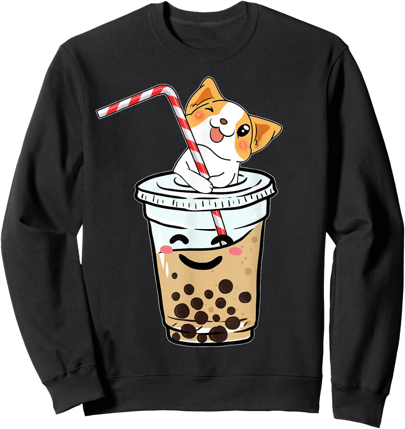 Cute Corgi Bubble Tea Boba Welsh Dog Gift Women Kids Sweatshirt - Sweatshirt | Black