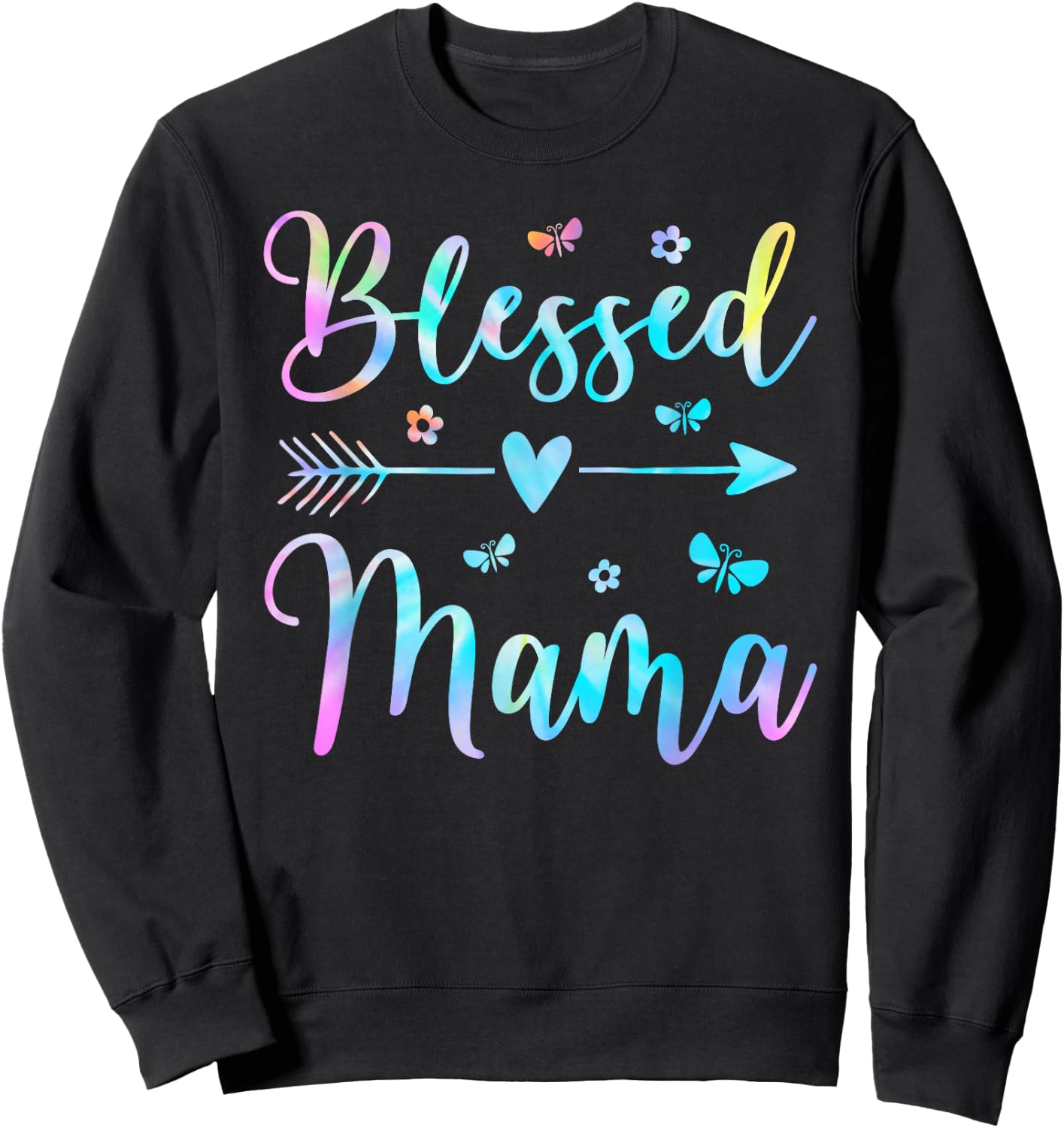 Blessed Mama Cute Mom Butterfly Flower Mother's Day Sweatshirt - Sweatshirt | Black
