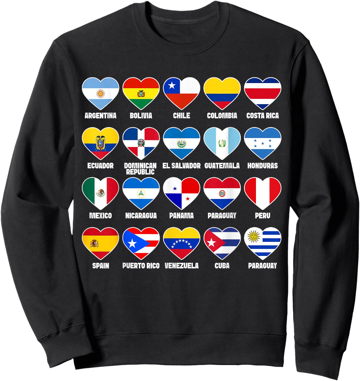 Hispanic Countries Flags Hearts Hispanic Heritage Month Sweatshirt - Sweatshirt | Black