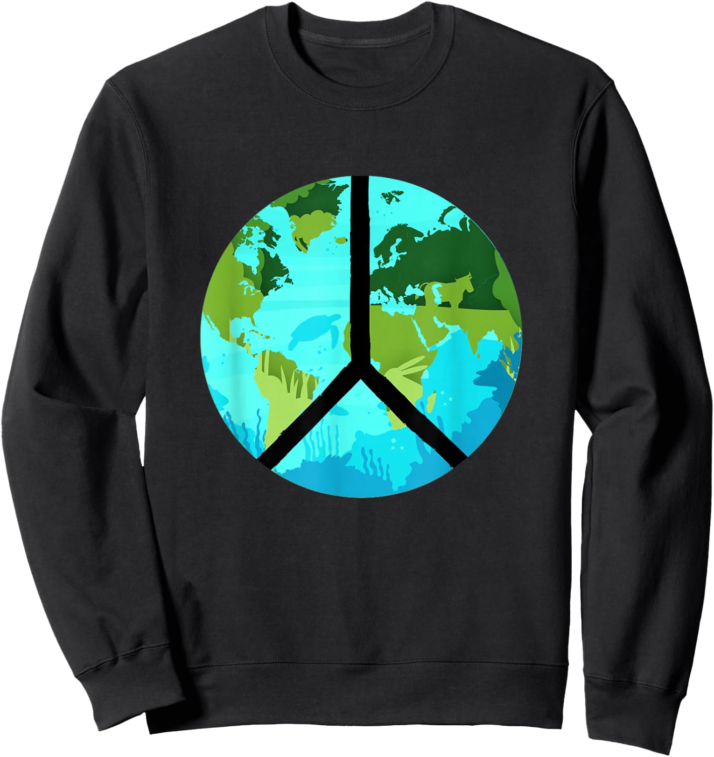 Earth Day, World Peace, Environmental Peace Sign, Hippie Sweatshirt - Sweatshirt | Black