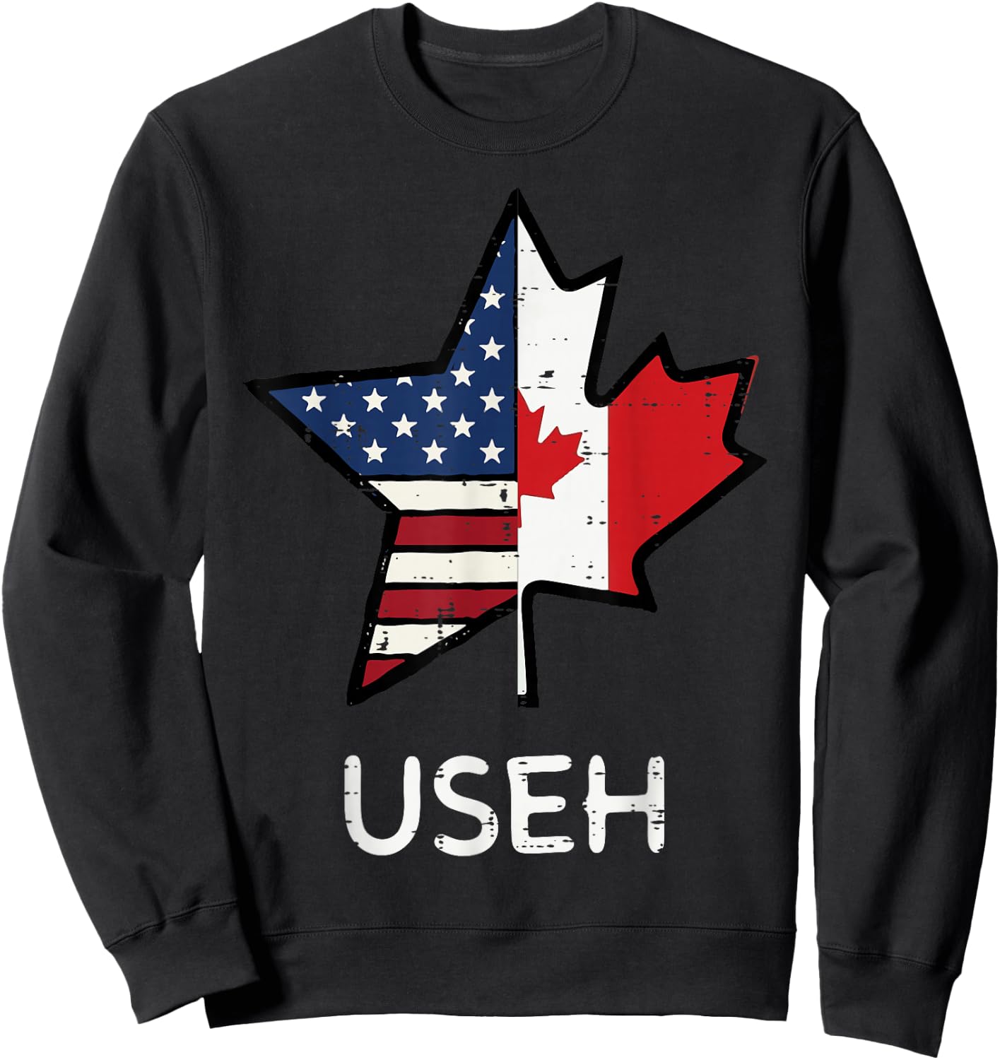 US Flag Canada Maple Leaf USEH 4th of July Men Women Kids Sweatshirt - Sweatshirt | Black