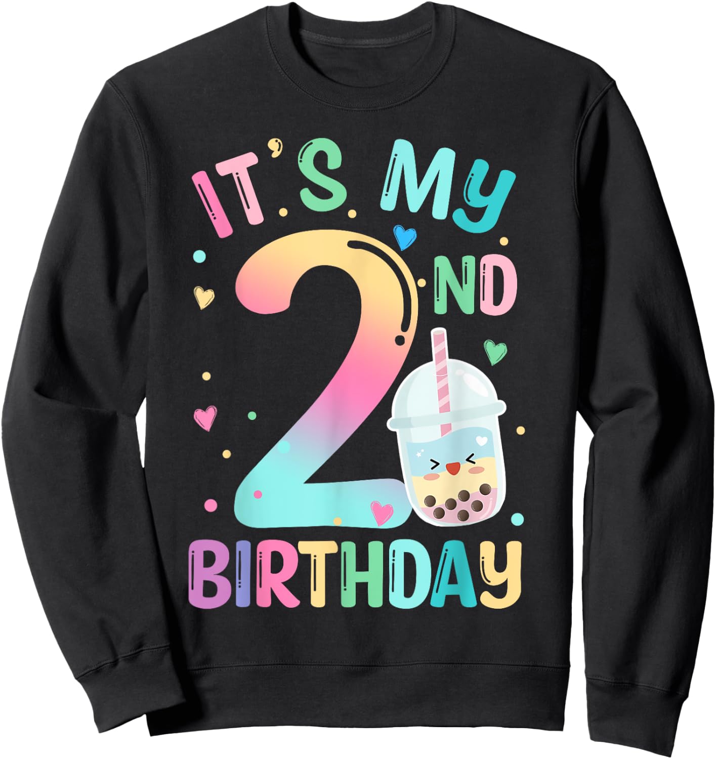 It's My 2nd Birthday Bubble Boba Tea Party 2 Year Old Girl Sweatshirt - Sweatshirt | Black