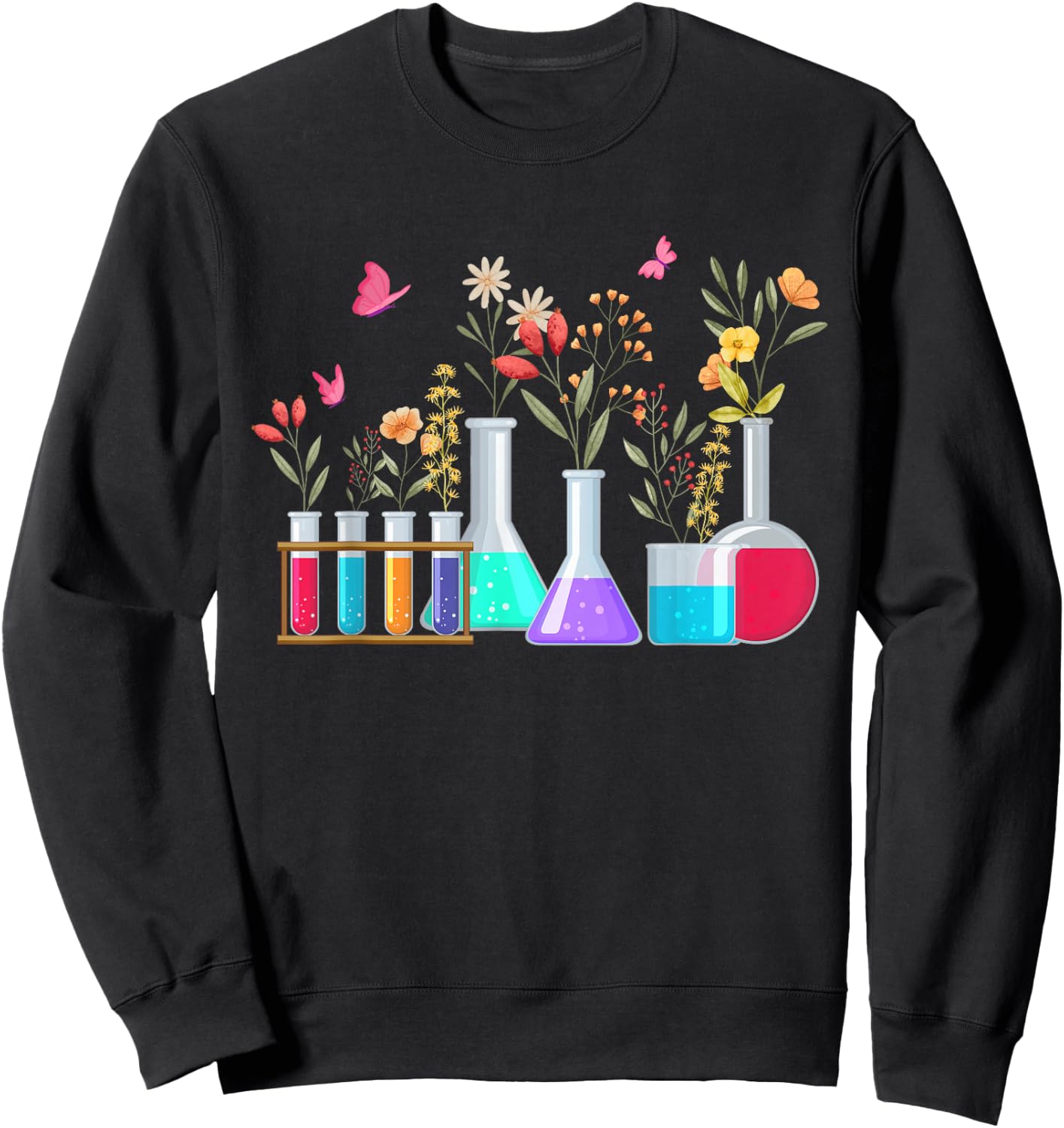Floral Beakers Laboratory Butterfly Chemistry Science Sweatshirt - Sweatshirt | Black