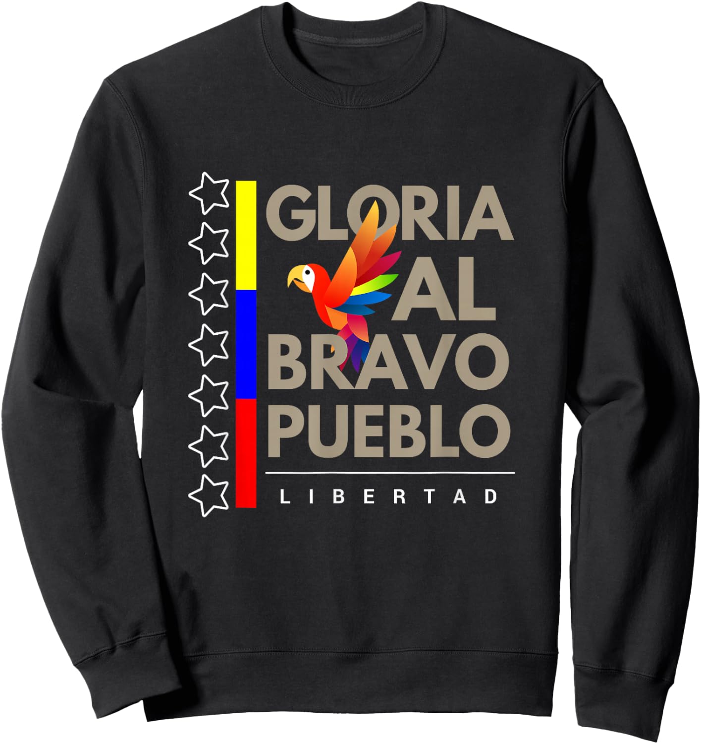 Venezuelan Flag Gloria al Pueblo 7 Stars Guacamaya Sweatshirt - Sweatshirt | Black