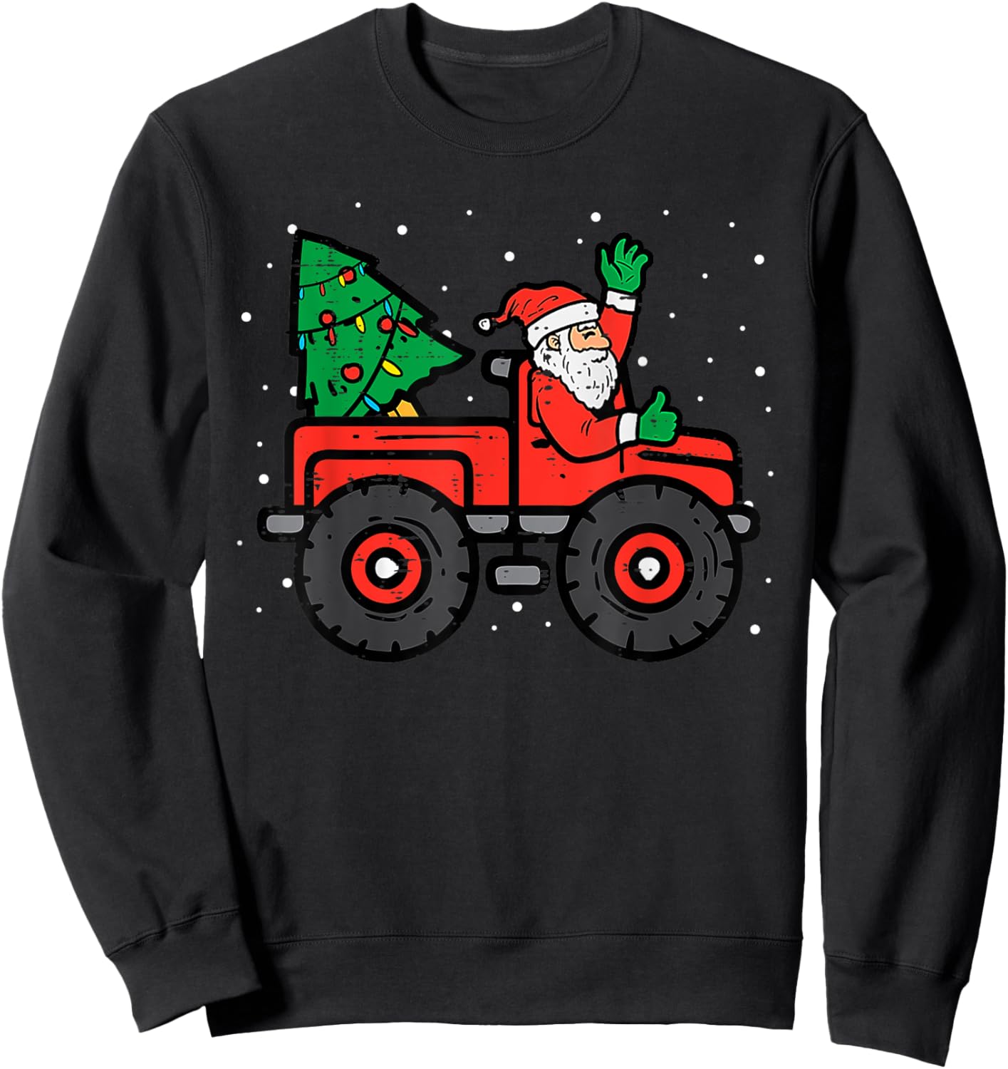 Santa Riding Monster Truck Christmas Tree Lights Kid Toddler Sweatshirt - Sweatshirt | Black