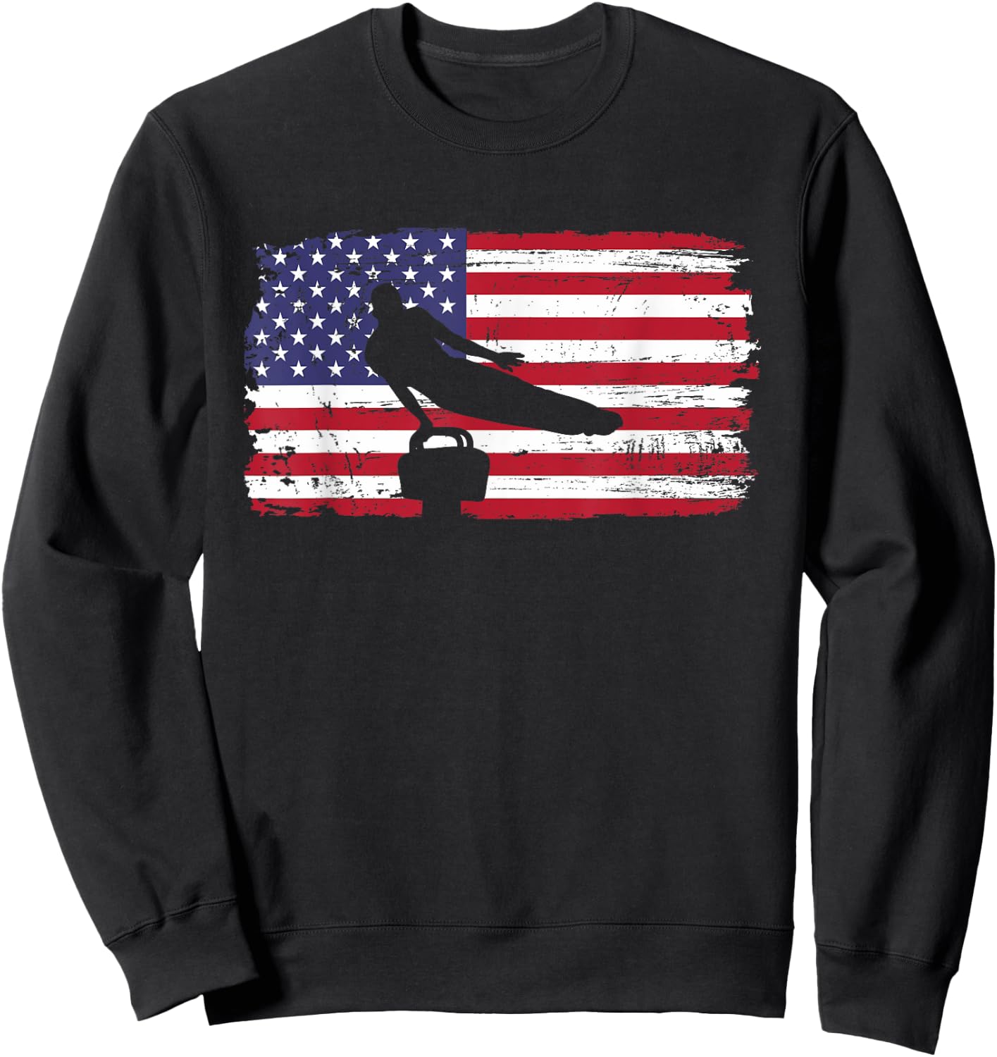 Gymnastics Pommel Horse Guy USA American Flag Sports Team Sweatshirt - Sweatshirt | Black