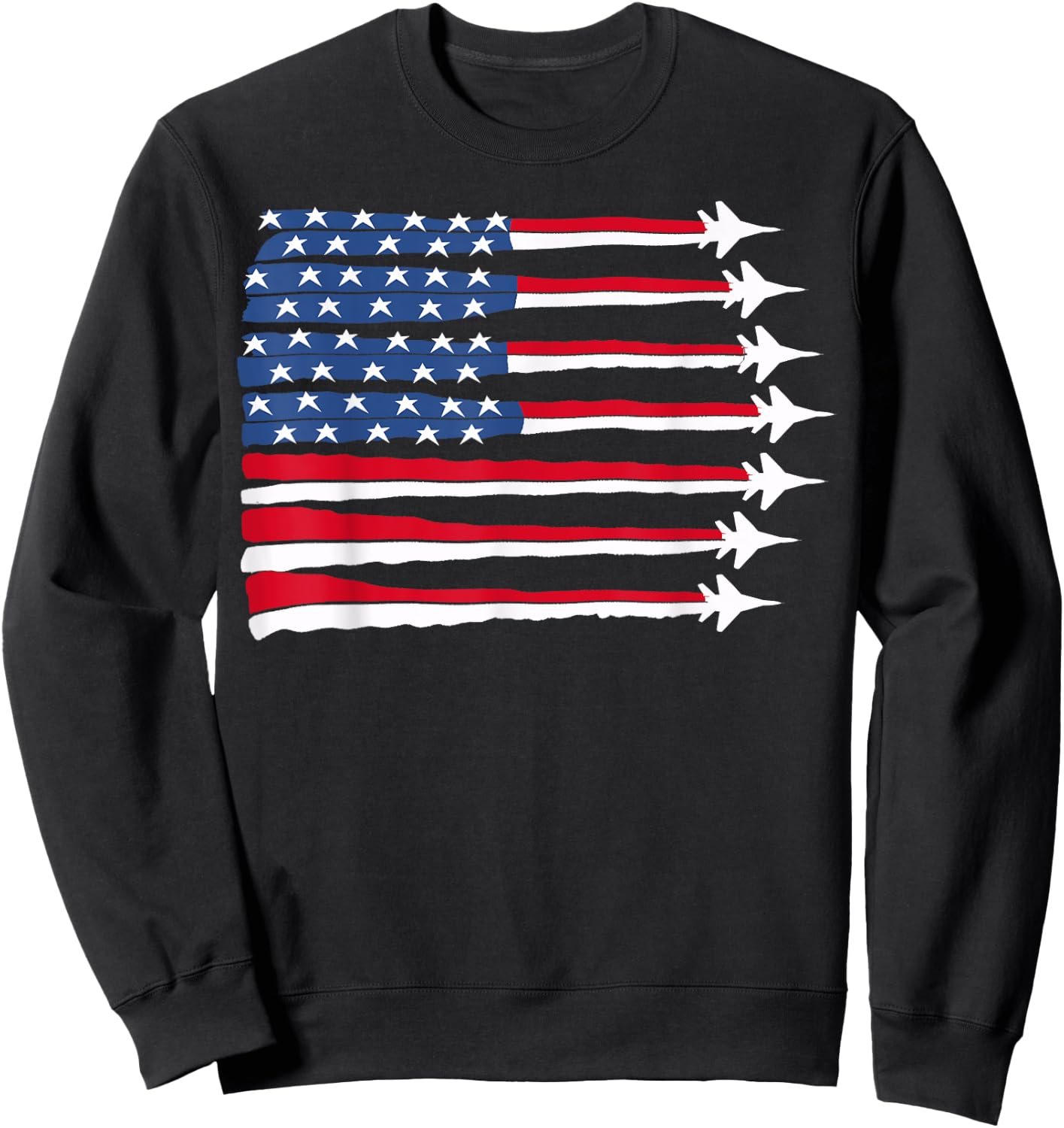 Patriotic Red White Blue USA Flag Fighter Jets 4th of July Sweatshirt - Sweatshirt | Black