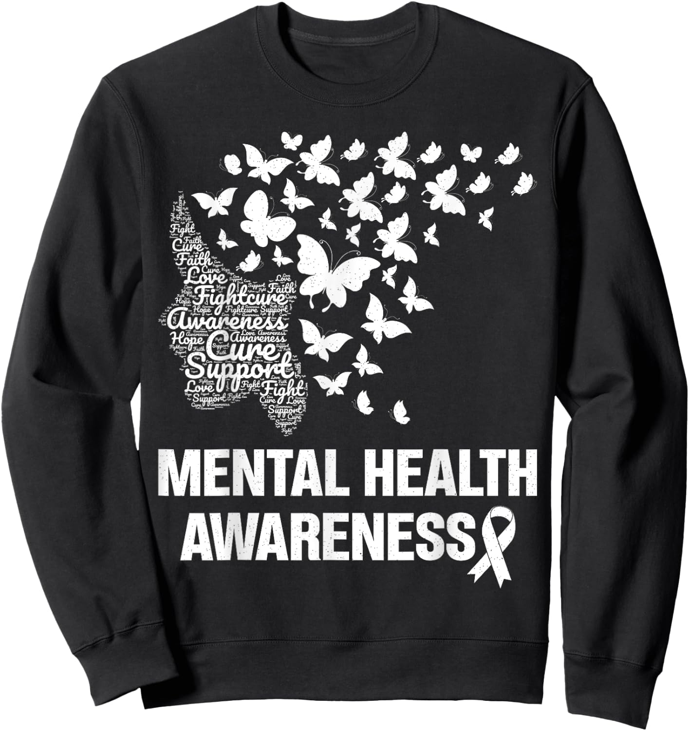 Mental Health Awareness Butterfly Girls Women Green Sweatshirt - Sweatshirt | Black