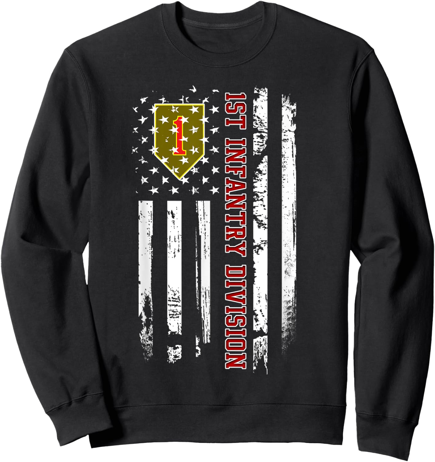 1st Infantry Division American Flag Military Veteran Day Sweatshirt - Sweatshirt | Black