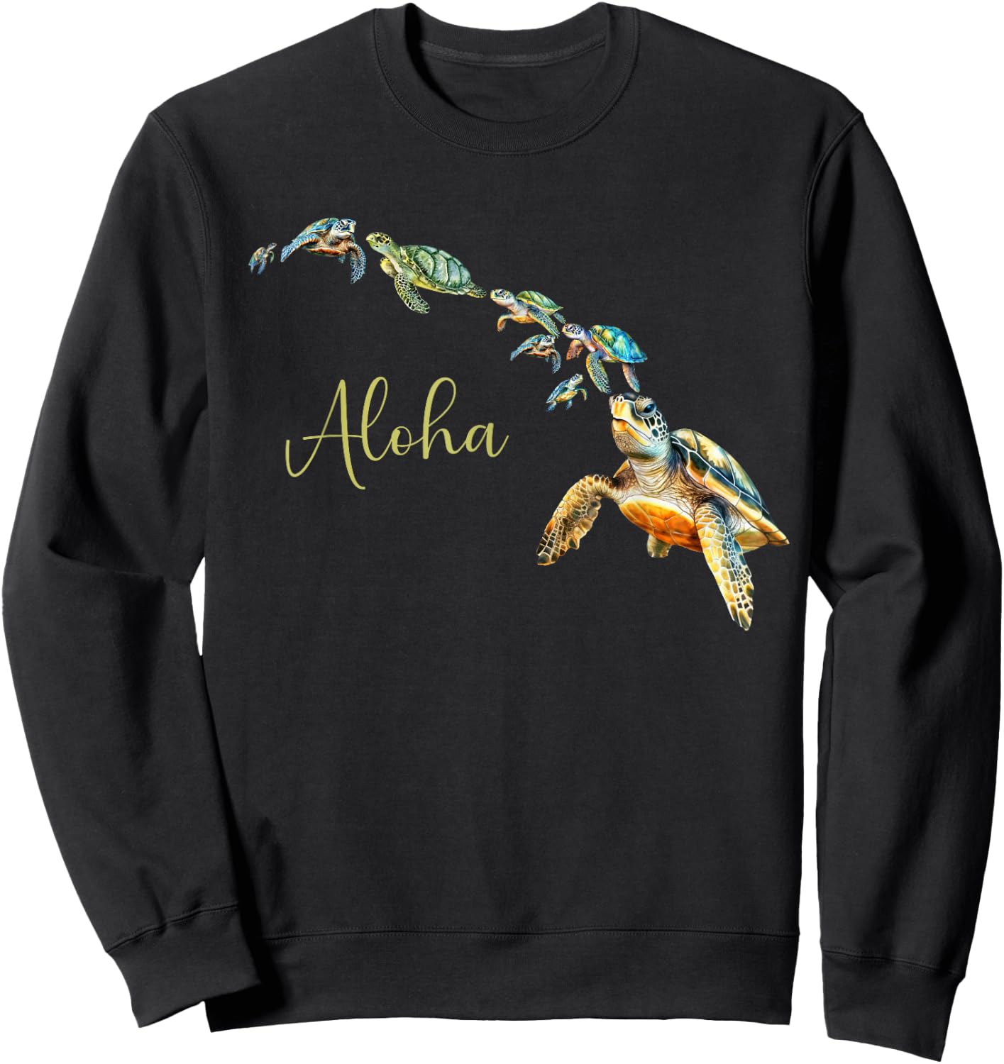 Hawaiian Island Chain Cute Giant Honu Sea Turtle Mahalo Sweatshirt - Sweatshirt | Black
