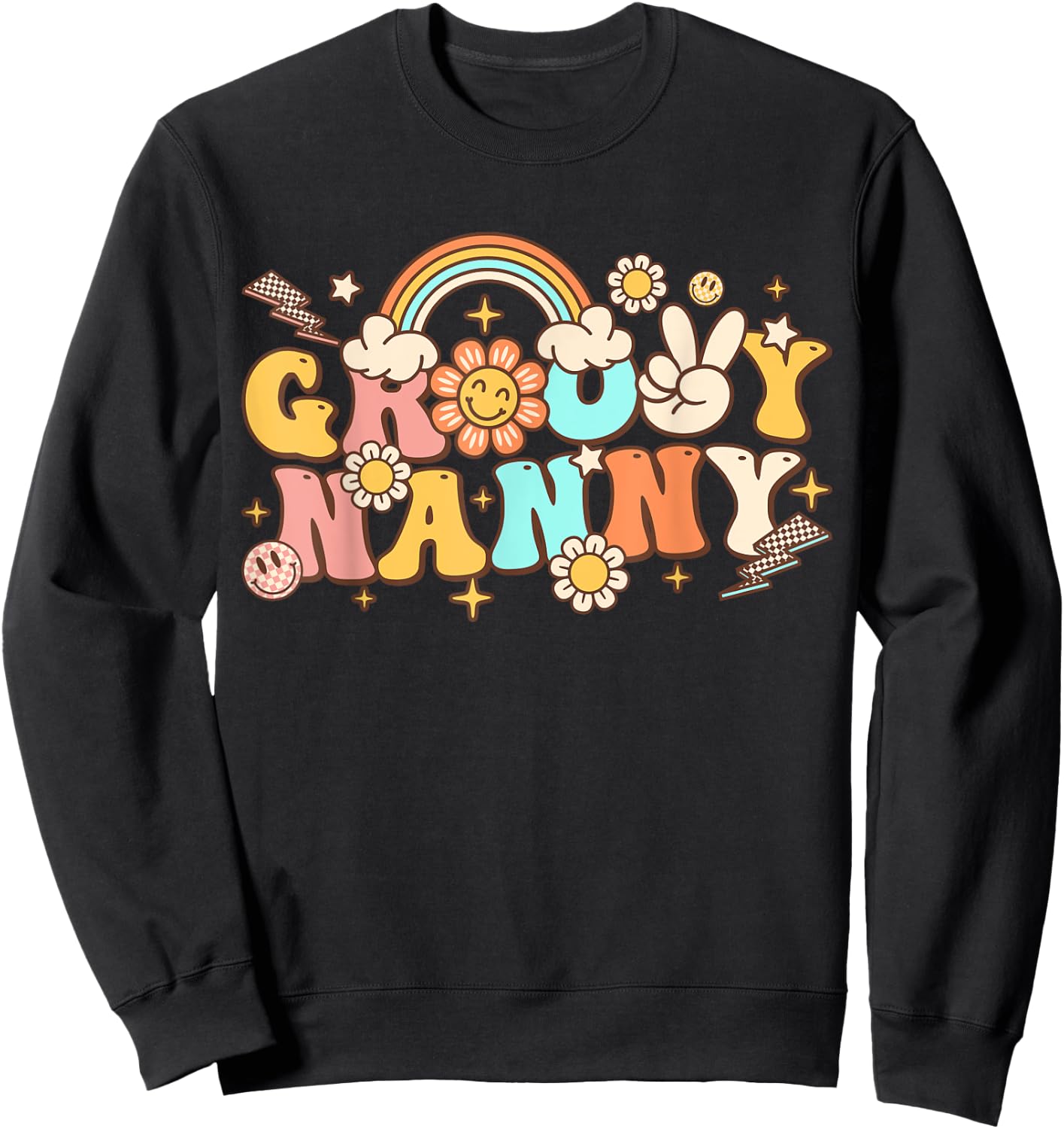 Retro Groovy Nanny Cute Hippie 70s Themed Birthday Party Sweatshirt - Sweatshirt | Black