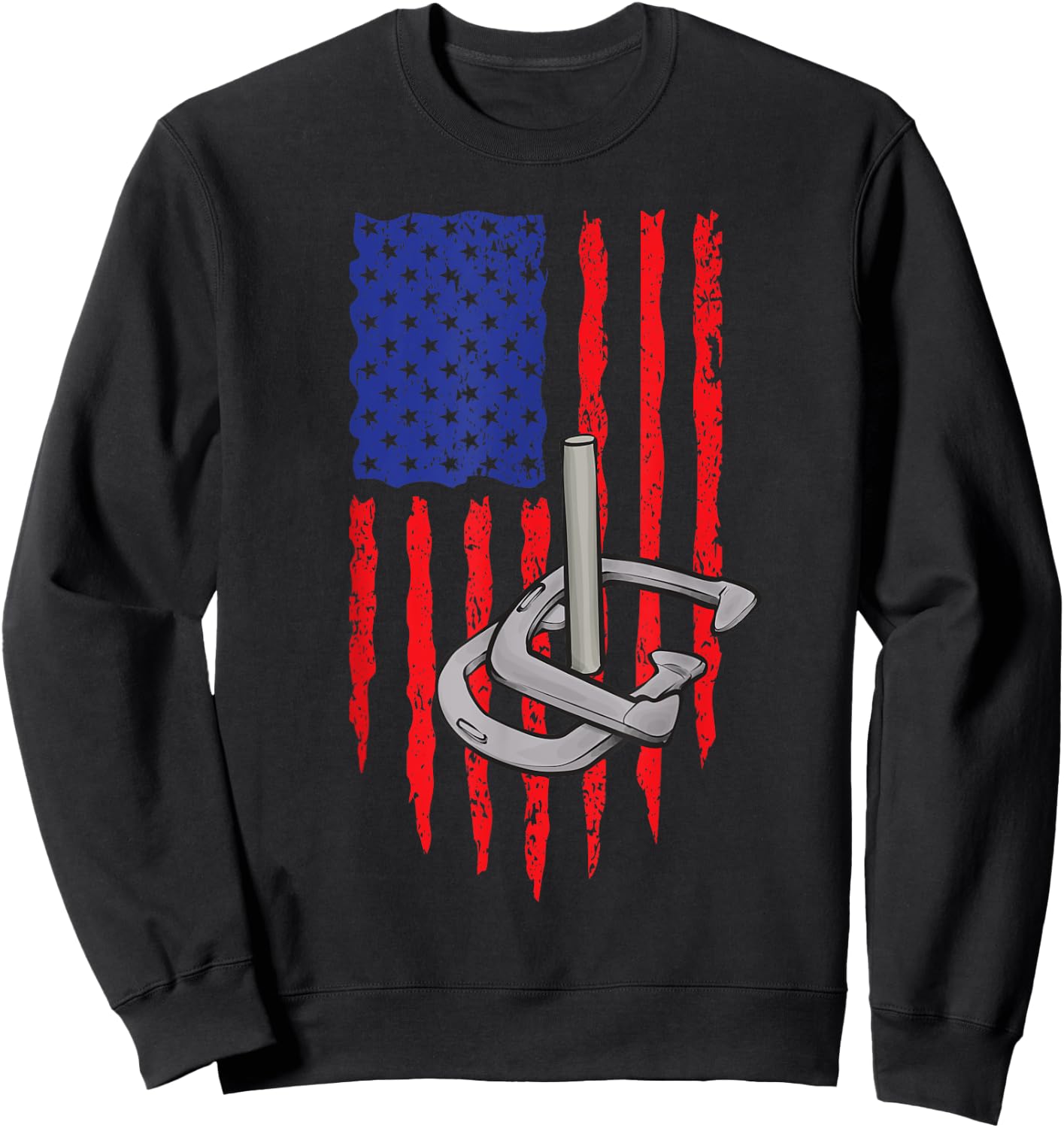 Horseshoe Pitching USA American Flag Horseshoes Game Men Sweatshirt - Sweatshirt | Black