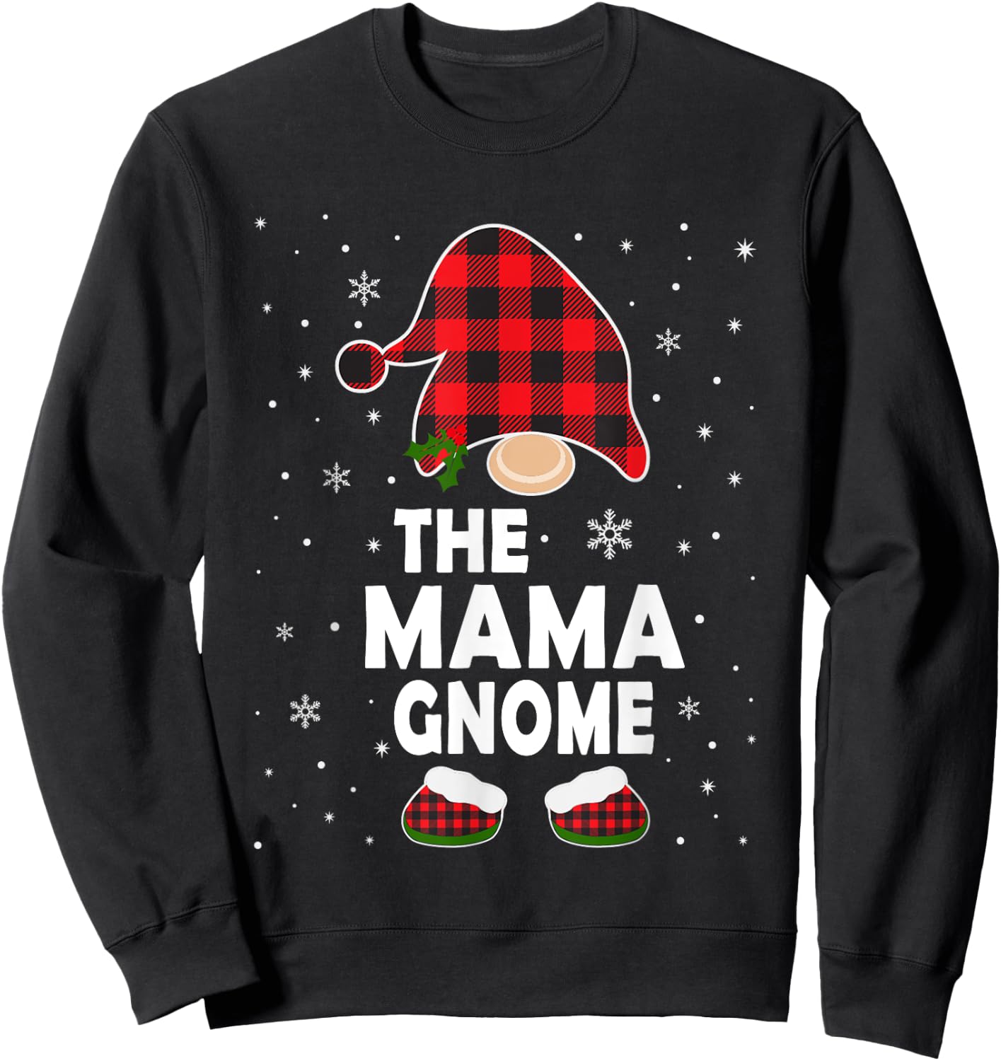 Mama Gnome Buffalo Plaid Matching Family Christmas Pajama Sweatshirt - Sweatshirt | Black