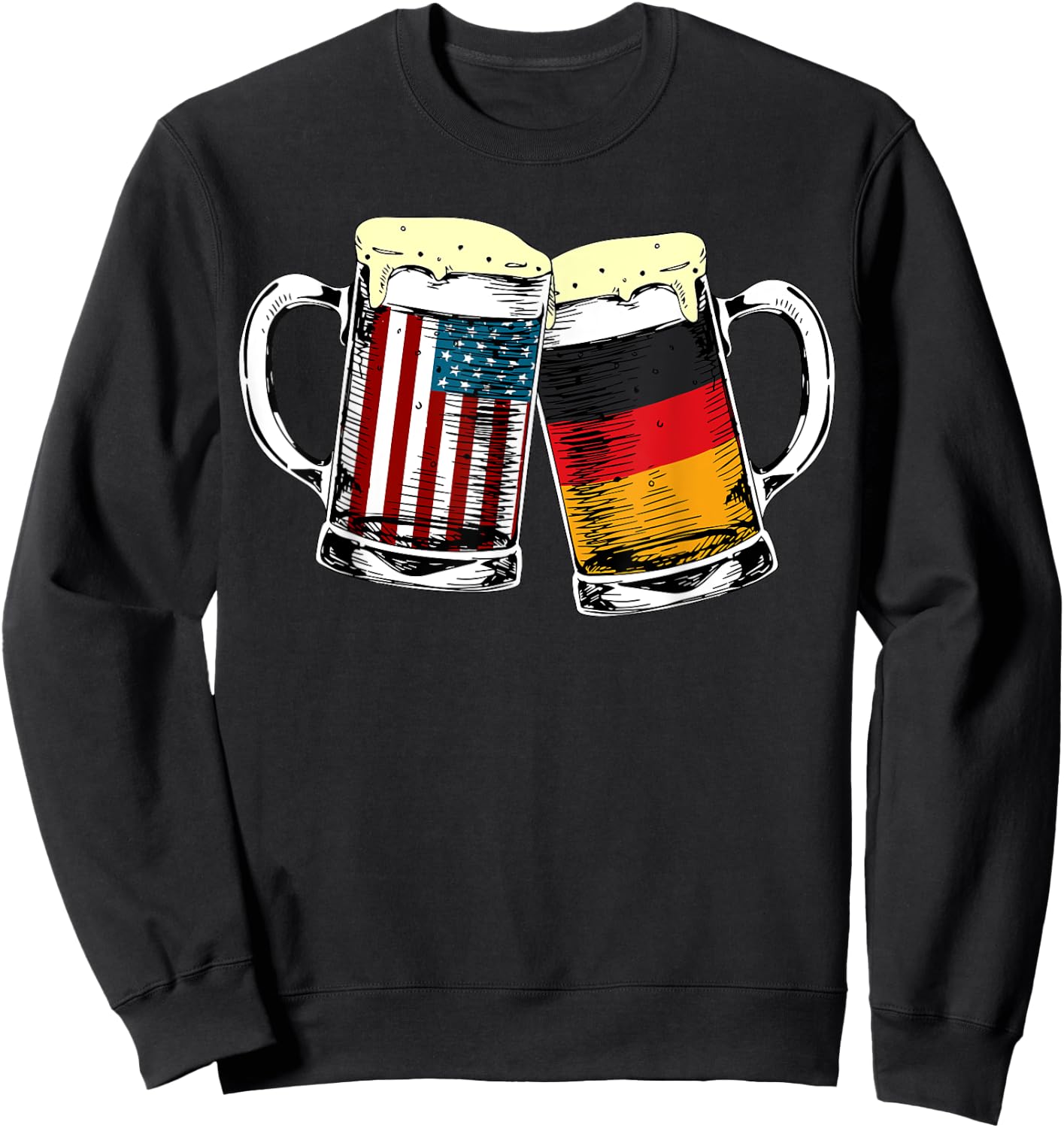 Funny Oktoberfest German American Flag Prost Beer Mug Print Sweatshirt - Sweatshirt | Black