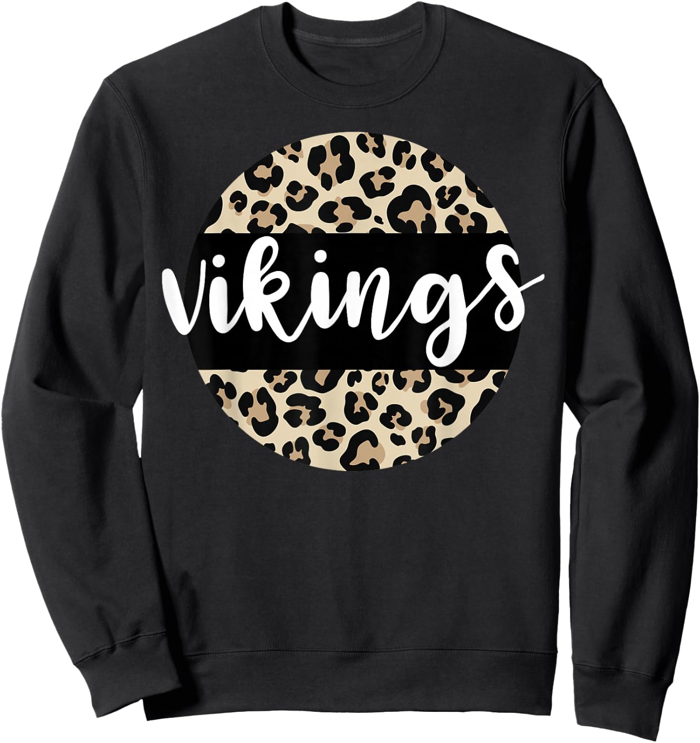 Leopard Print Vikings Team Mascot School Spirit Game Night Sweatshirt - Sweatshirt | Black