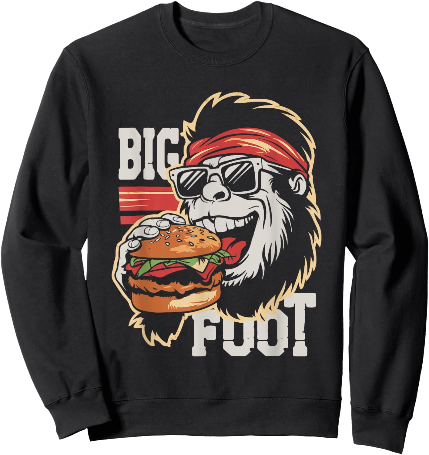 Bigfoot Eating Burger - Funny Hamburger Sasquatch Lover Sweatshirt - Sweatshirt | Black
