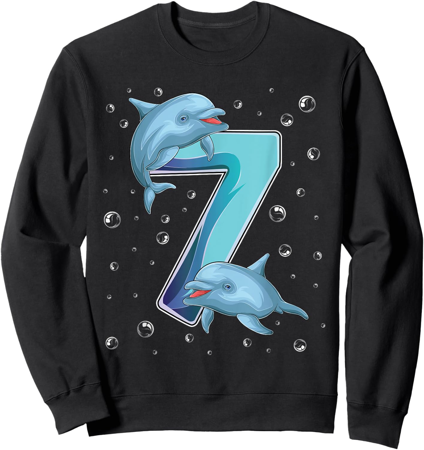 7 Year Old Dolphin 7th Birthday Girl Party Dolphin Lover Sweatshirt - Sweatshirt | Black