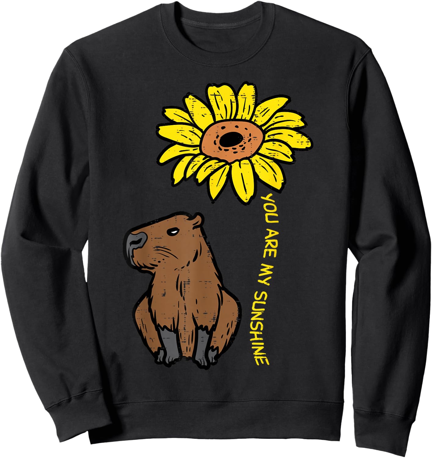 Capybara Sunflower You Are My Sunshine Capy Women Girls Kids Sweatshirt - Sweatshirt | Black