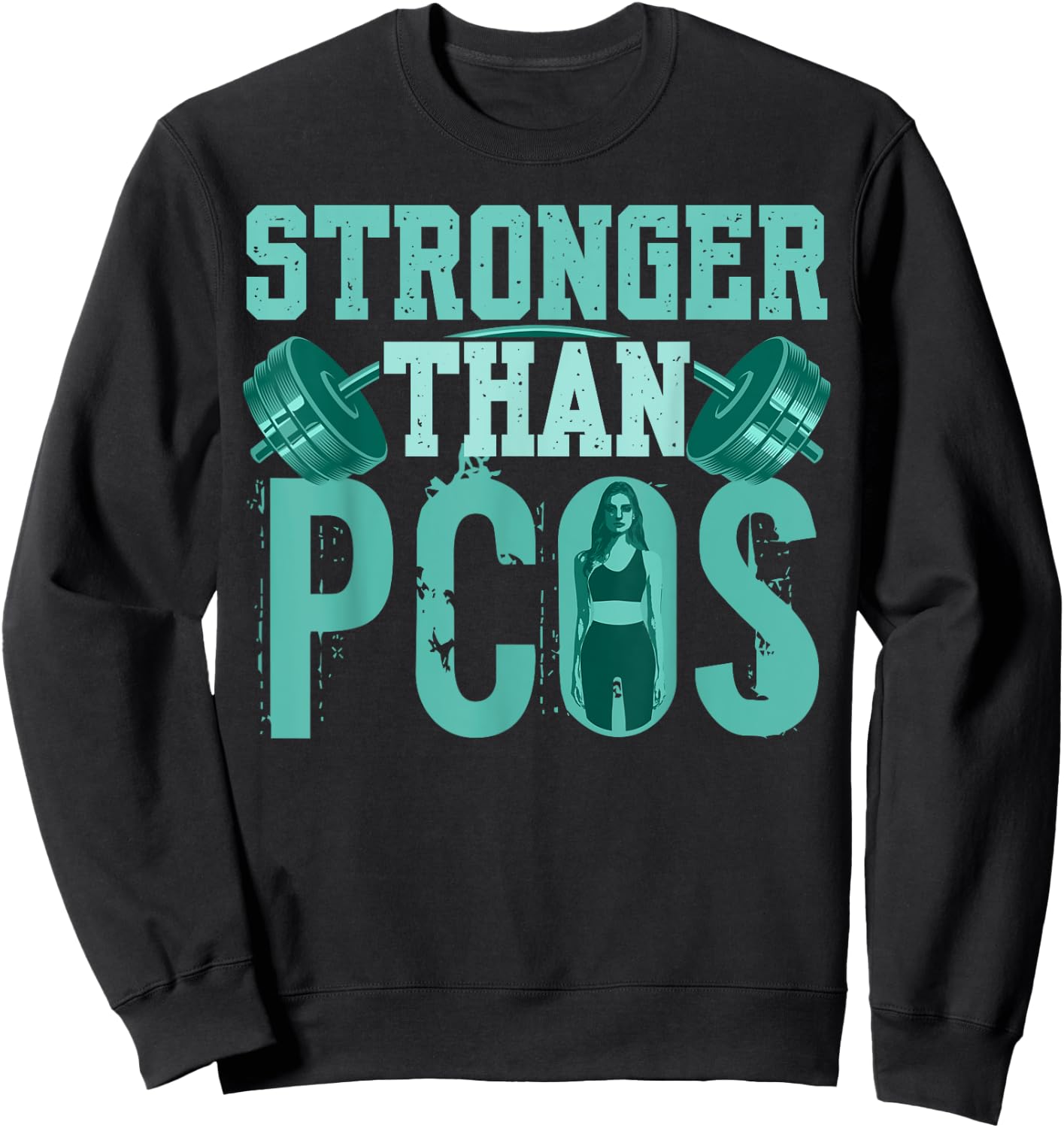 Stronger Than PCOS Awareness Fitness Workout PCOS Warrior Sweatshirt - Sweatshirt | Black