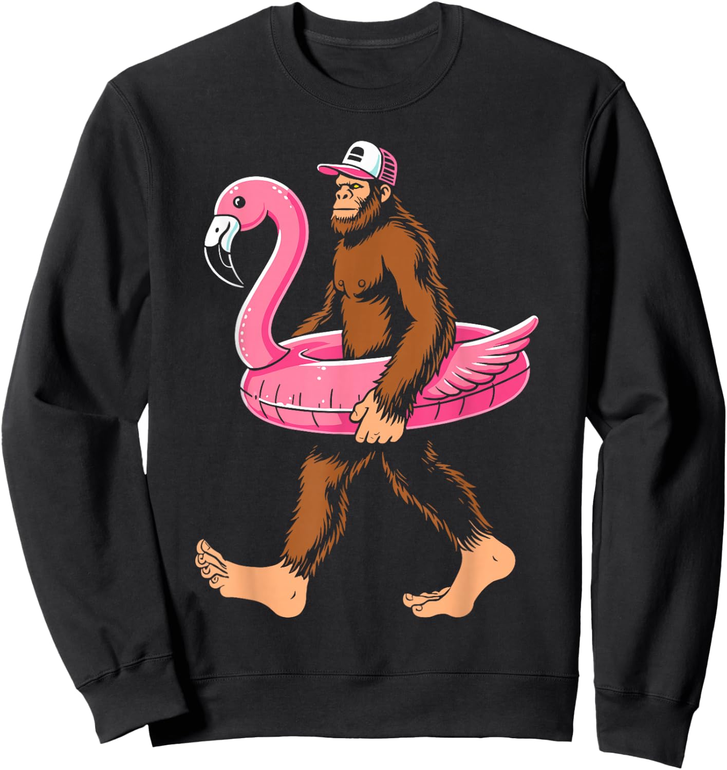 Pool party bigfoot flamingo float sasquatch pink float women Sweatshirt - Sweatshirt | Black